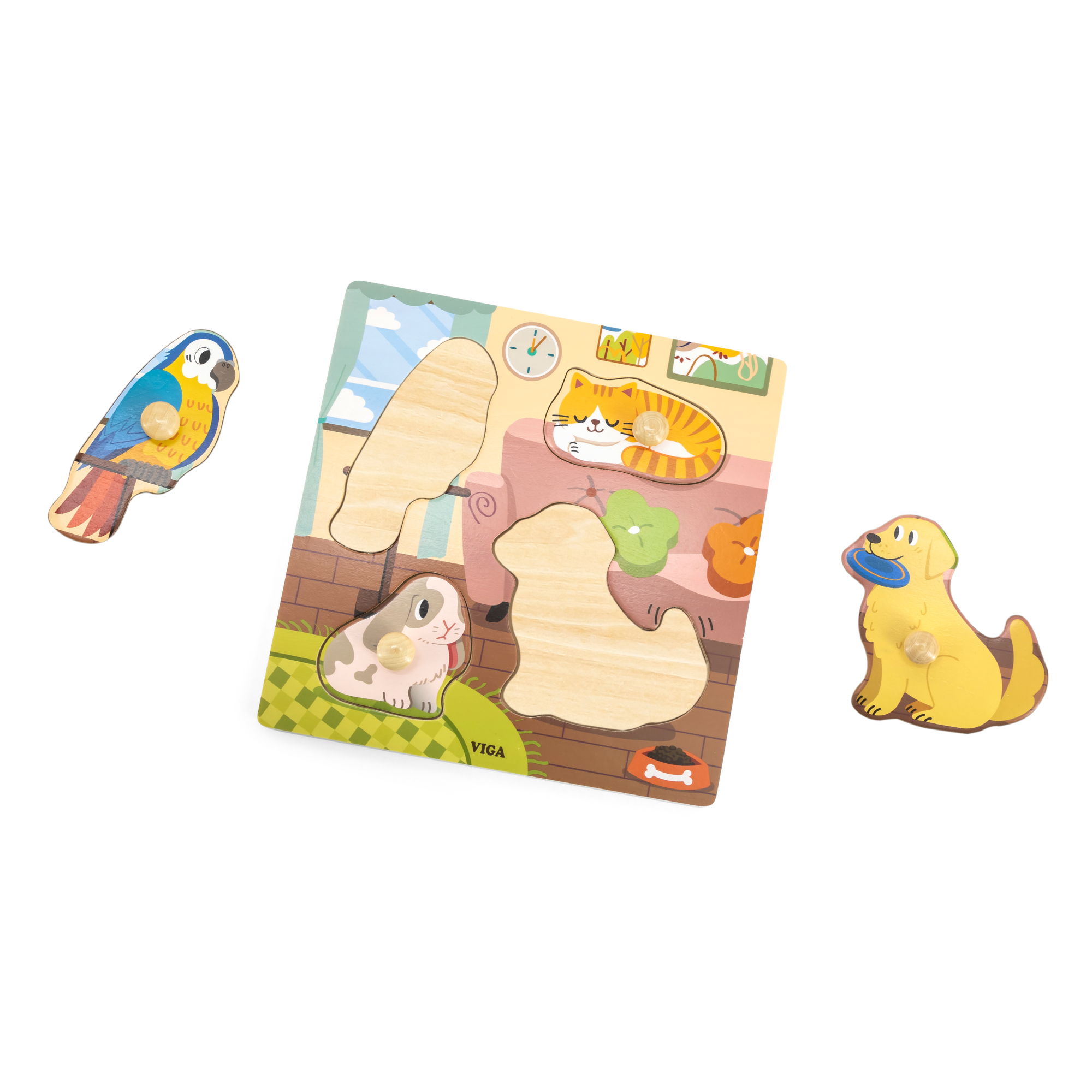 Viga Pets, 4 Piece Knob Puzzle, Montessori Wooden Toy, Develops Sensory, Cognitive & Fine Motor Skills, Non-Toxic & Eco-friendly Kids Educational Toy, Suitable for Boys and Girls Aged 12M+
