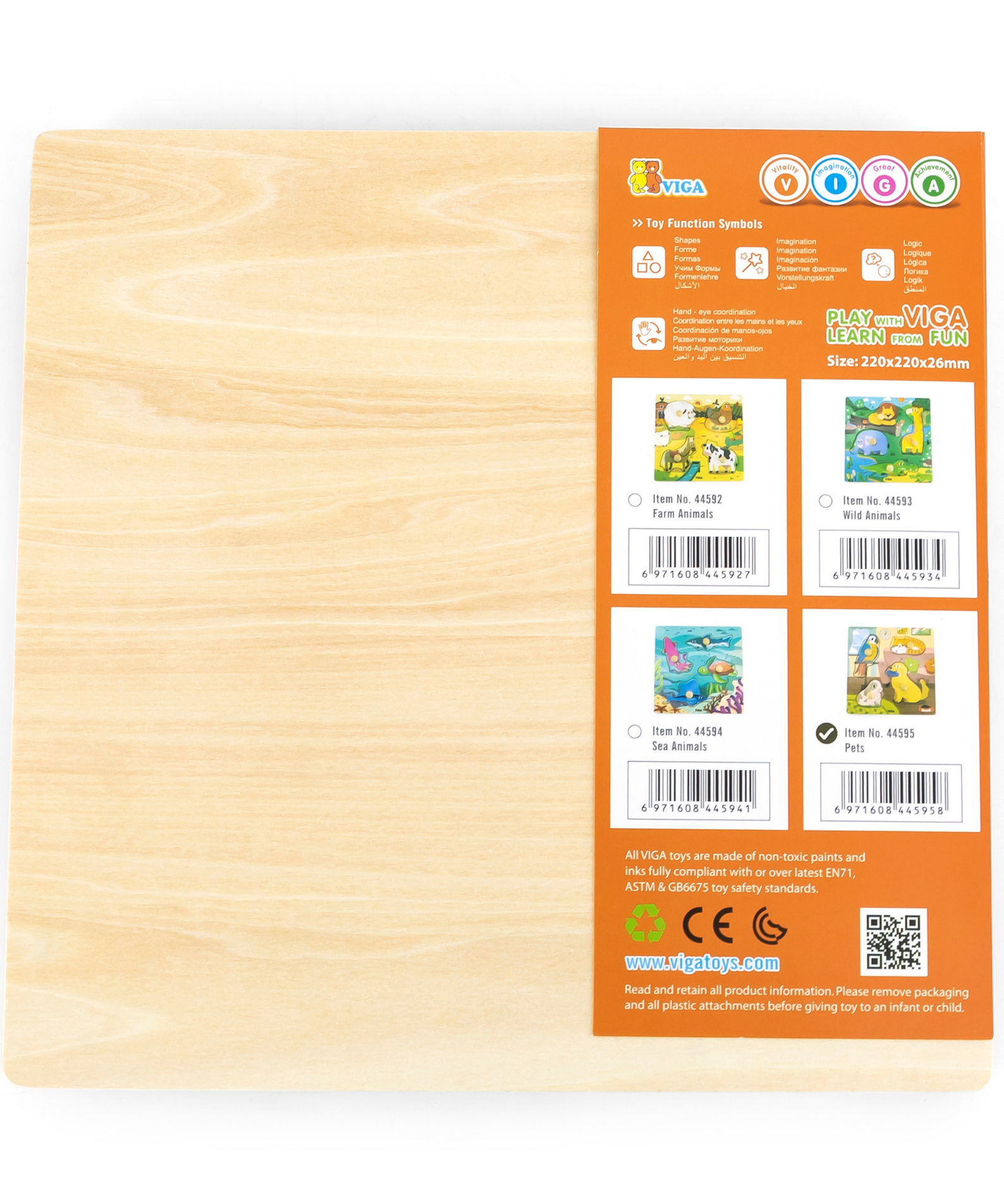 Viga Pets, 4 Piece Knob Puzzle, Montessori Wooden Toy, Develops Sensory, Cognitive & Fine Motor Skills, Non-Toxic & Eco-friendly Kids Educational Toy, Suitable for Boys and Girls Aged 12M+