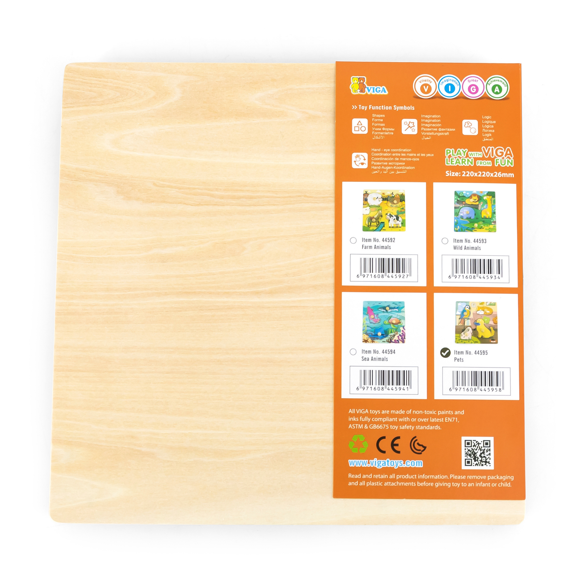 Viga Pets, 4 Piece Knob Puzzle, Montessori Wooden Toy, Develops Sensory, Cognitive & Fine Motor Skills, Non-Toxic & Eco-friendly Kids Educational Toy, Suitable for Boys and Girls Aged 12M+