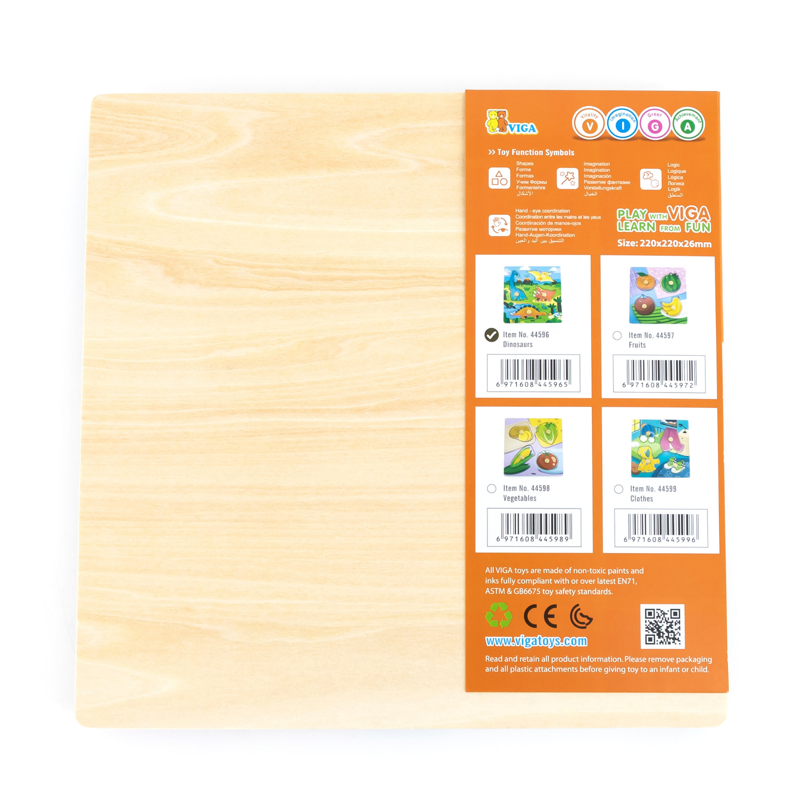 Viga Dinosaurs, 4 Piece Knob Puzzle, Montessori Wooden Toy, Develops Sensory, Cognitive & Fine Motor Skills, Non-Toxic & Eco-friendly Kids Educational Toy, Suitable for Boys and Girls Aged 12M+
