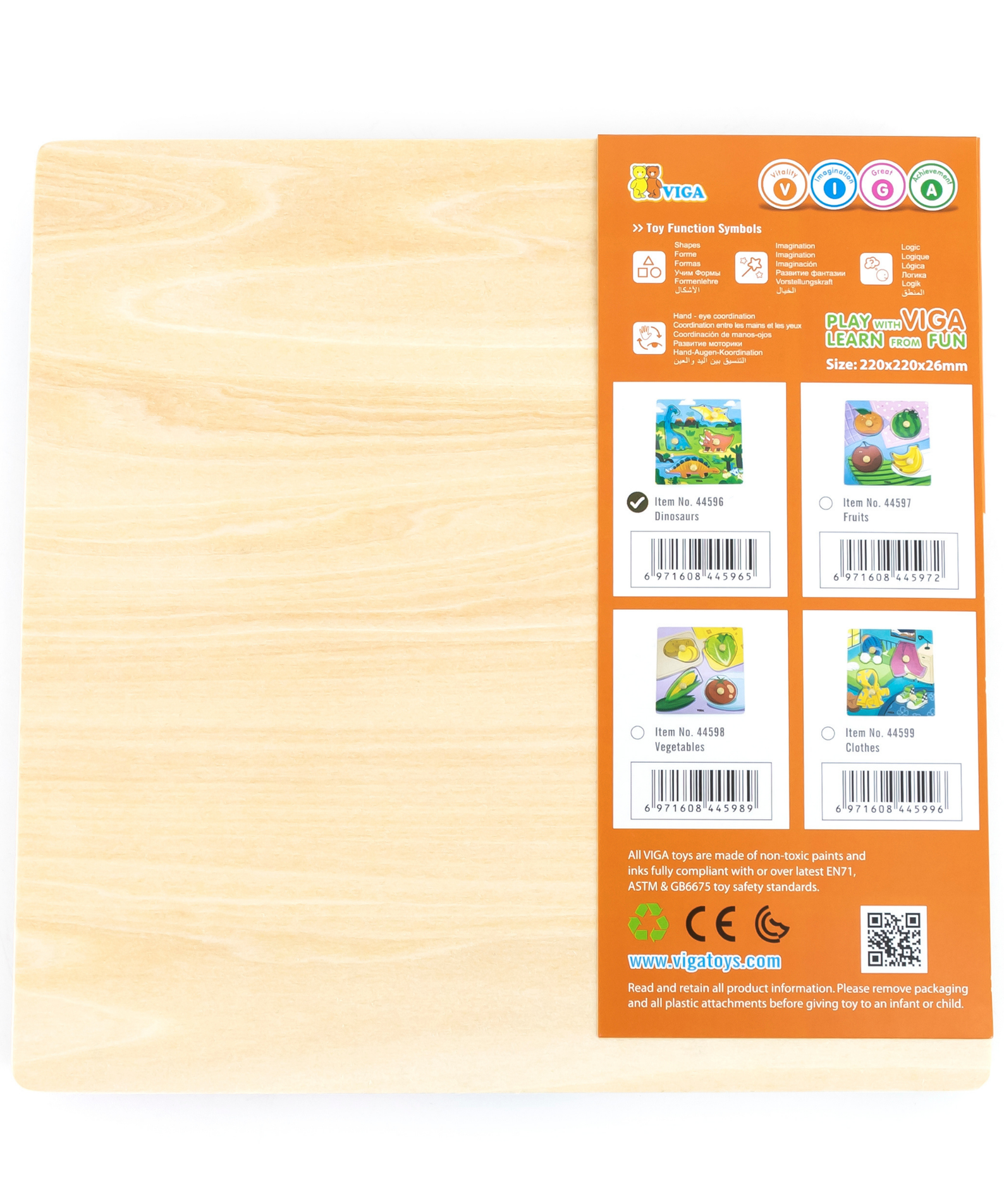 Viga Dinosaurs, 4 Piece Knob Puzzle, Montessori Wooden Toy, Develops Sensory, Cognitive & Fine Motor Skills, Non-Toxic & Eco-friendly Kids Educational Toy, Suitable for Boys and Girls Aged 12M+