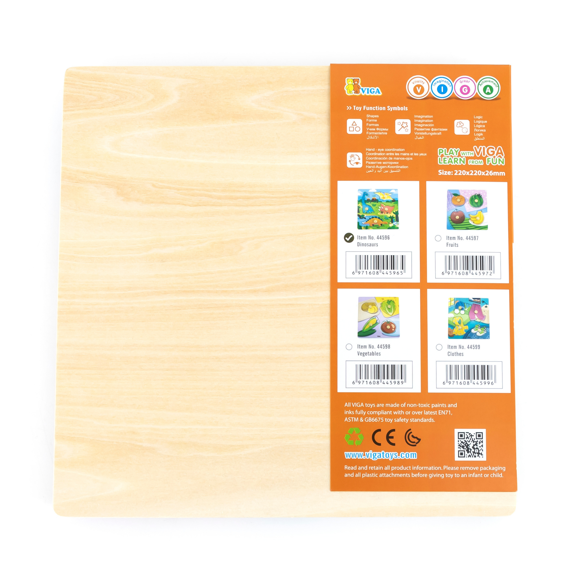 Viga Dinosaurs, 4 Piece Knob Puzzle, Montessori Wooden Toy, Develops Sensory, Cognitive & Fine Motor Skills, Non-Toxic & Eco-friendly Kids Educational Toy, Suitable for Boys and Girls Aged 12M+