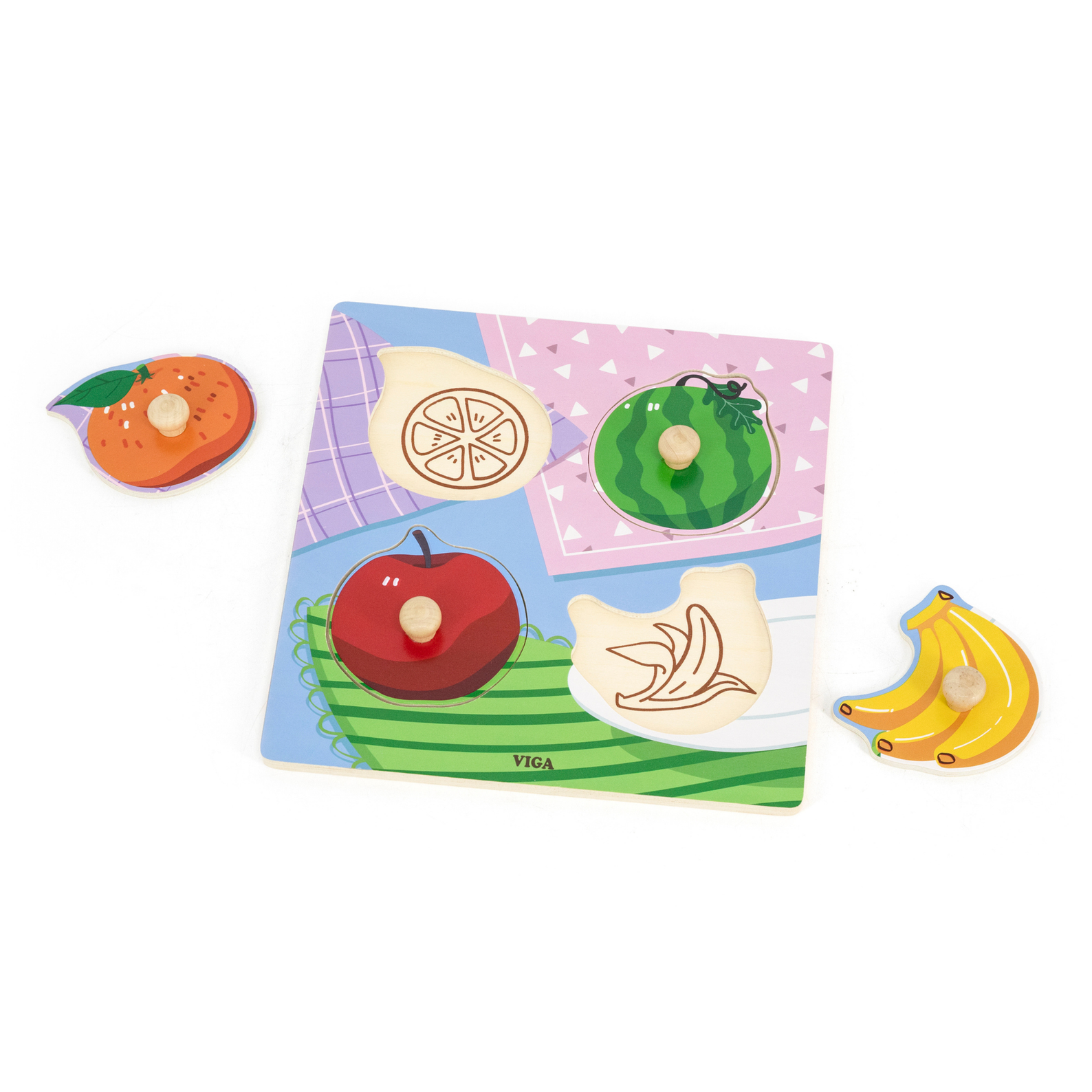 Viga Fruits, 4 Piece Knob Puzzle, Montessori Wooden Toy, Develops Sensory, Cognitive & Fine Motor Skills, Non-Toxic & Eco-friendly Kids Educational Toy, Suitable for Boys & Girls Aged 12M+