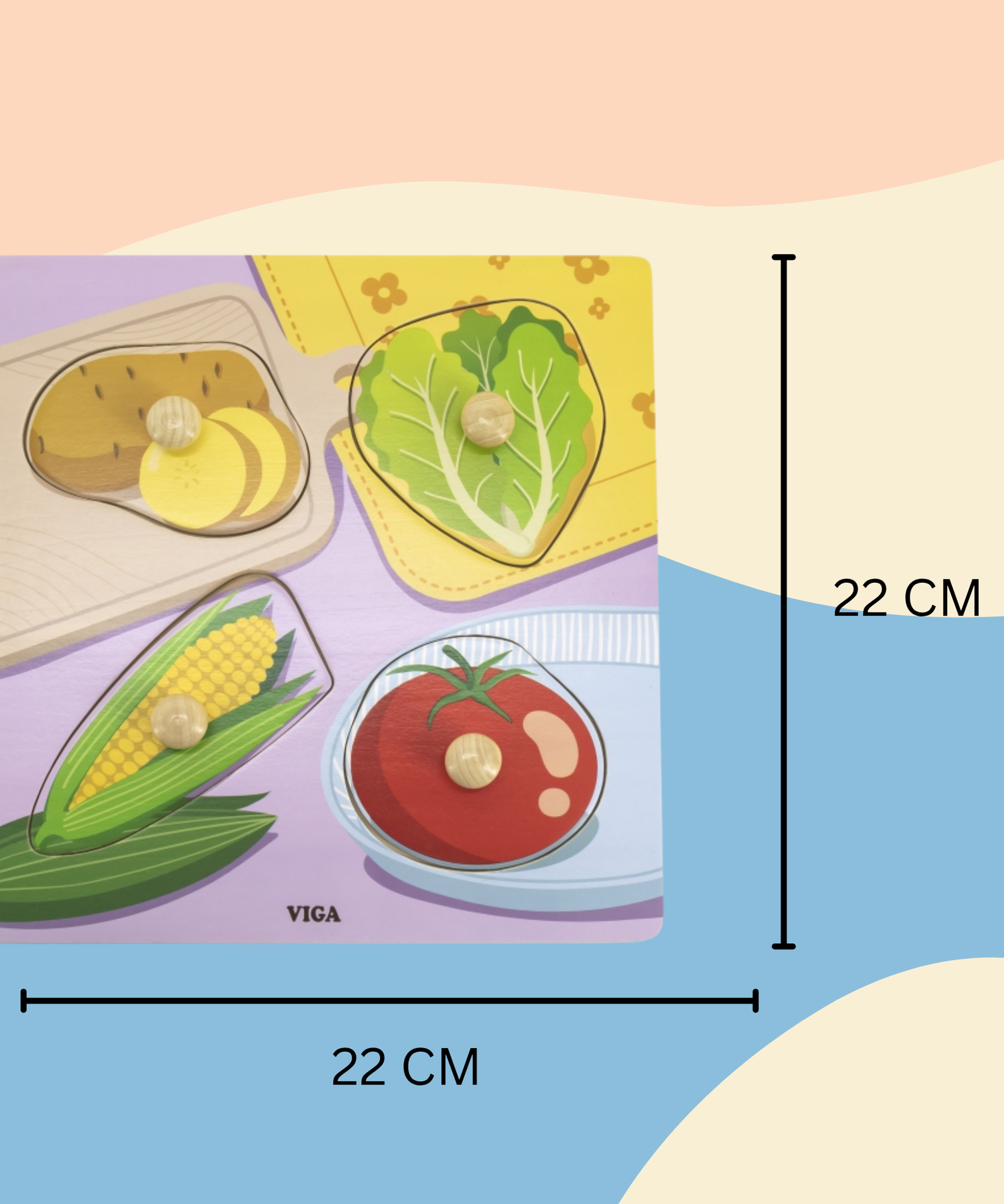 Viga Vegetables, 4 Piece Knob Puzzle, Montessori Wooden Toy, Develops Sensory, Cognitive & Fine Motor Skills, Non-Toxic & Eco-friendly Kids Educational Toy, Suitable for Boys & Girls Aged 12M+