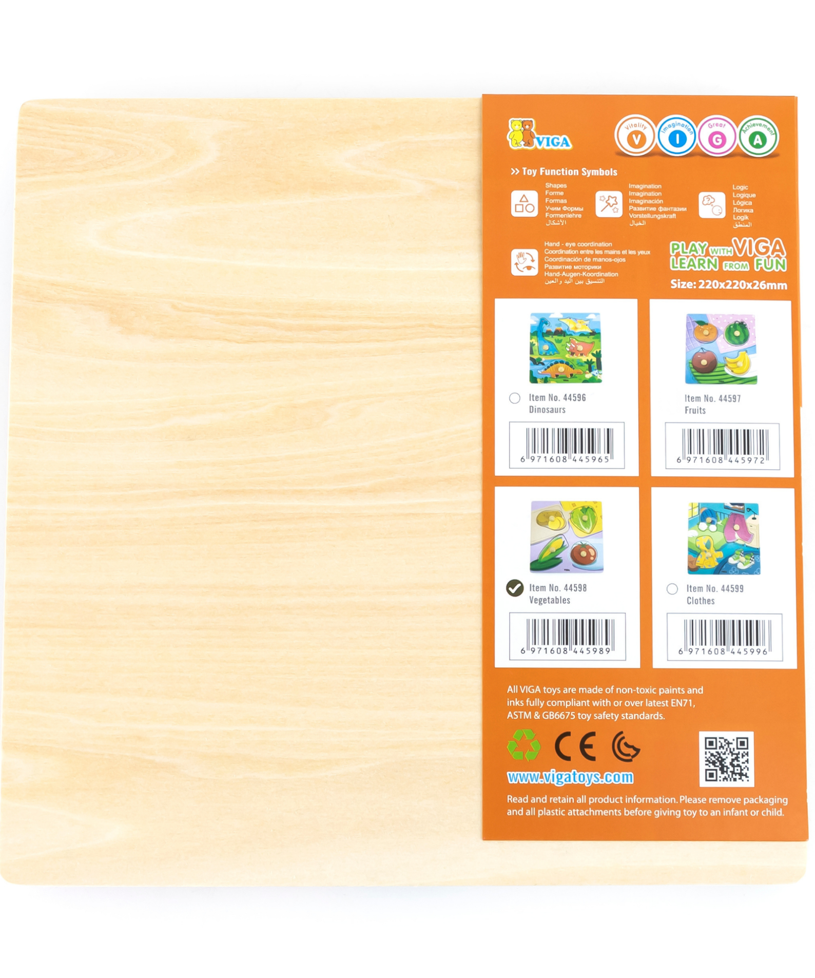 Viga Vegetables, 4 Piece Knob Puzzle, Montessori Wooden Toy, Develops Sensory, Cognitive & Fine Motor Skills, Non-Toxic & Eco-friendly Kids Educational Toy, Suitable for Boys & Girls Aged 12M+