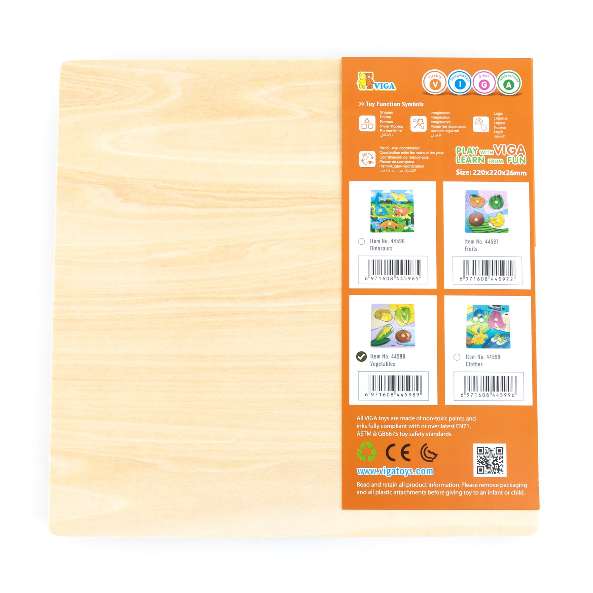 Viga Vegetables, 4 Piece Knob Puzzle, Montessori Wooden Toy, Develops Sensory, Cognitive & Fine Motor Skills, Non-Toxic & Eco-friendly Kids Educational Toy, Suitable for Boys & Girls Aged 12M+