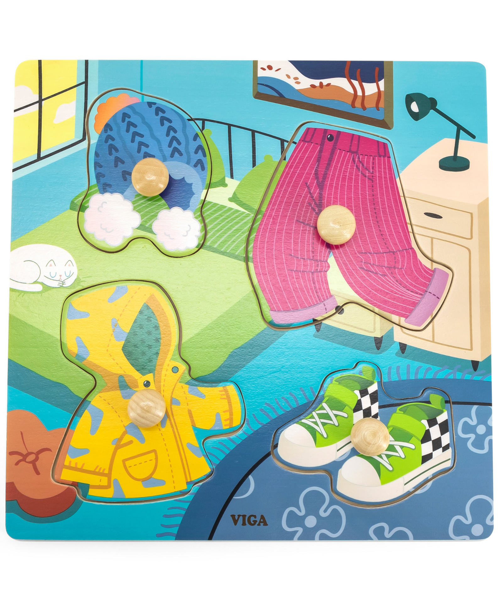 Viga Clothes, 4 Piece Knob Puzzle, Montessori Wooden Toy, Develops Sensory, Cognitive & Fine Motor Skills, Non-Toxic & Eco-friendly Kids Educational Toy, Suitable for Boys and Girls Aged 12M+