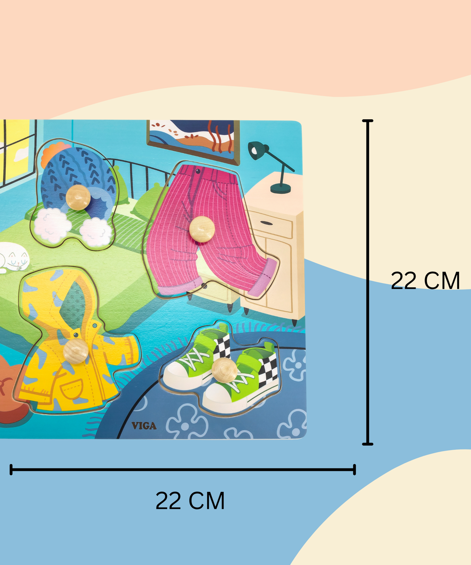 Viga Clothes, 4 Piece Knob Puzzle, Montessori Wooden Toy, Develops Sensory, Cognitive & Fine Motor Skills, Non-Toxic & Eco-friendly Kids Educational Toy, Suitable for Boys and Girls Aged 12M+