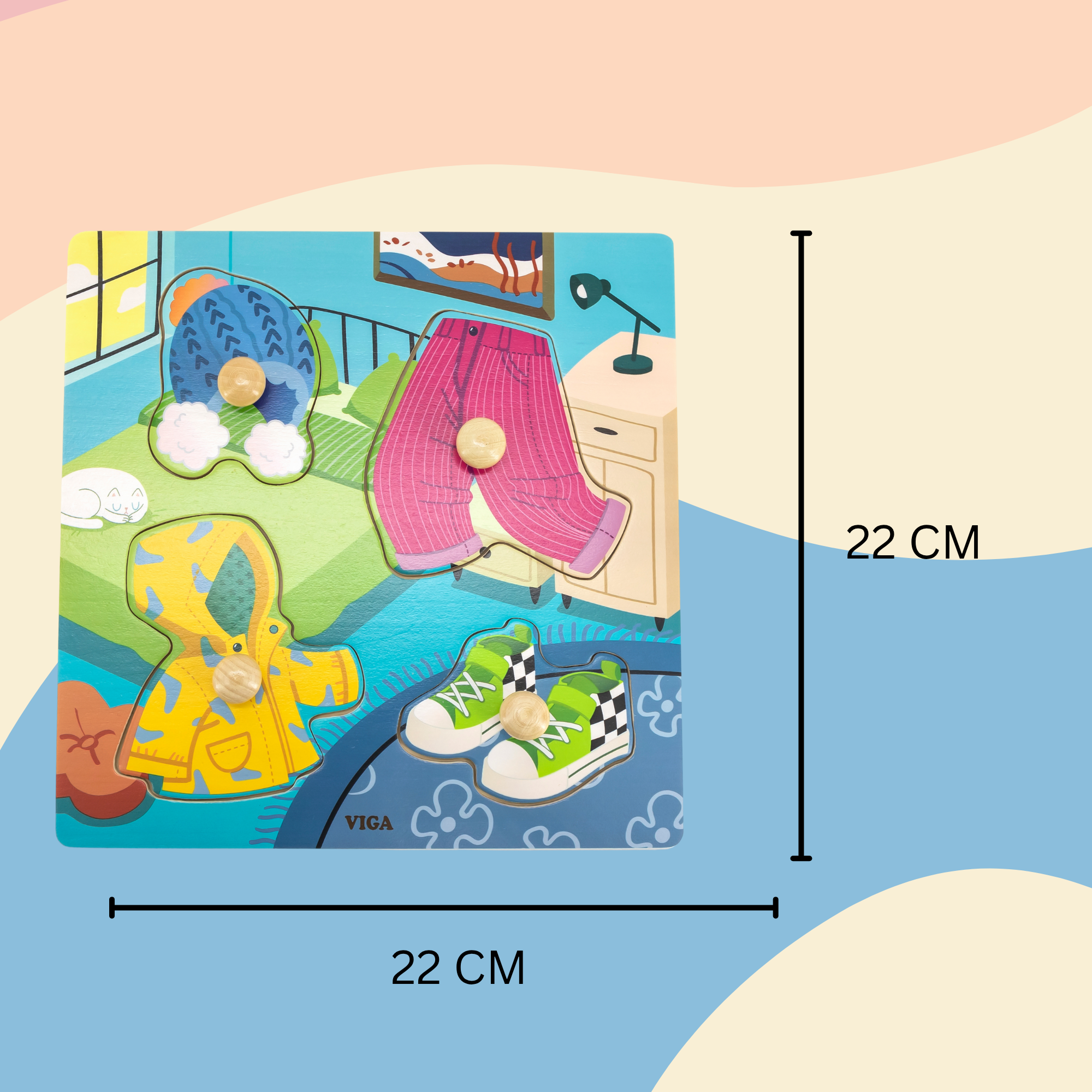 Viga Clothes, 4 Piece Knob Puzzle, Montessori Wooden Toy, Develops Sensory, Cognitive & Fine Motor Skills, Non-Toxic & Eco-friendly Kids Educational Toy, Suitable for Boys and Girls Aged 12M+