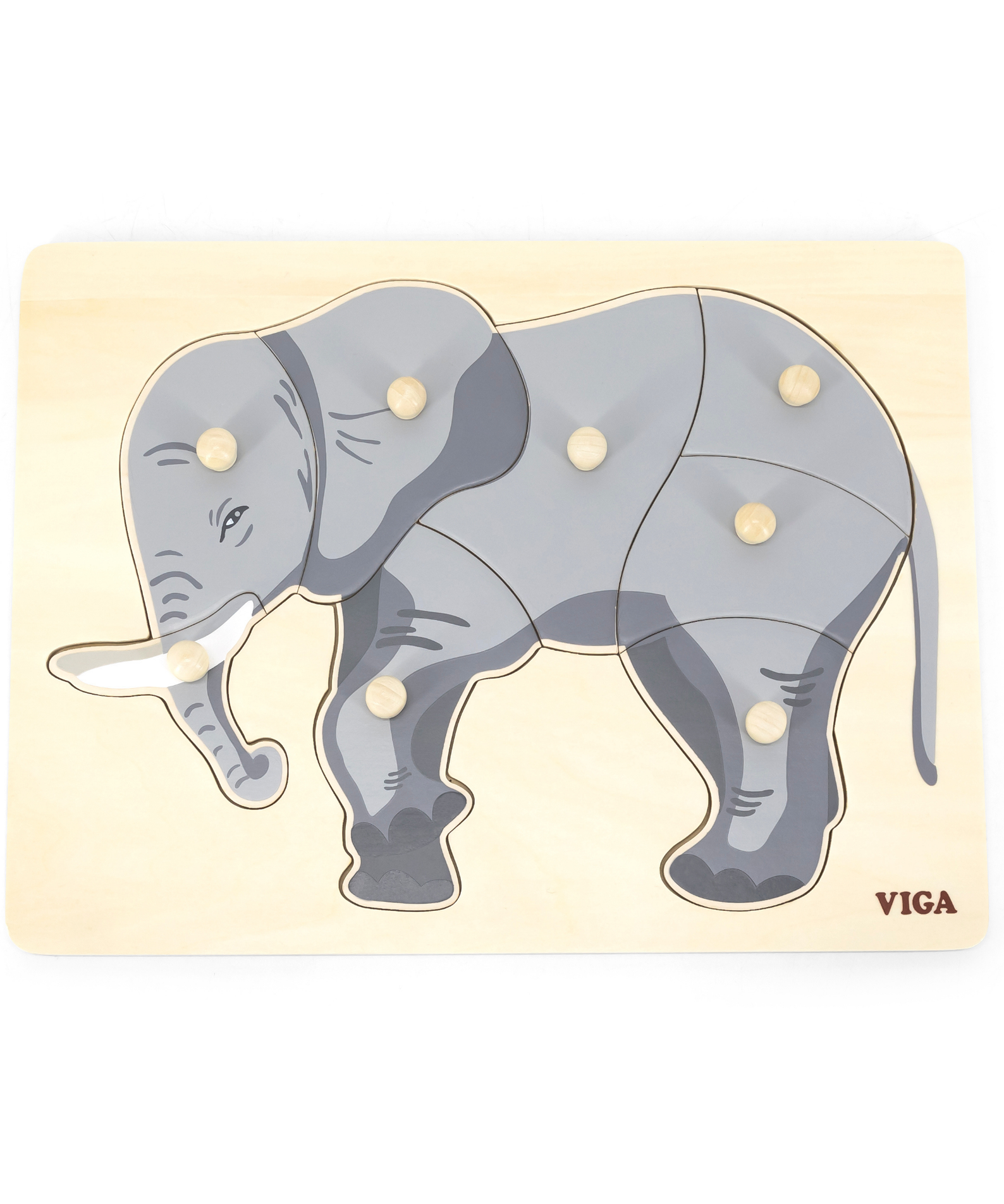 Viga Elephant, 8 Piece Knob Puzzle, Montessori Wooden Toy, Develops Sensory, Cognitive & Fine Motor Skills, Non-Toxic & Eco-friendly Kids Educational Toy, Suitable for Boys and Girls Aged 18M+