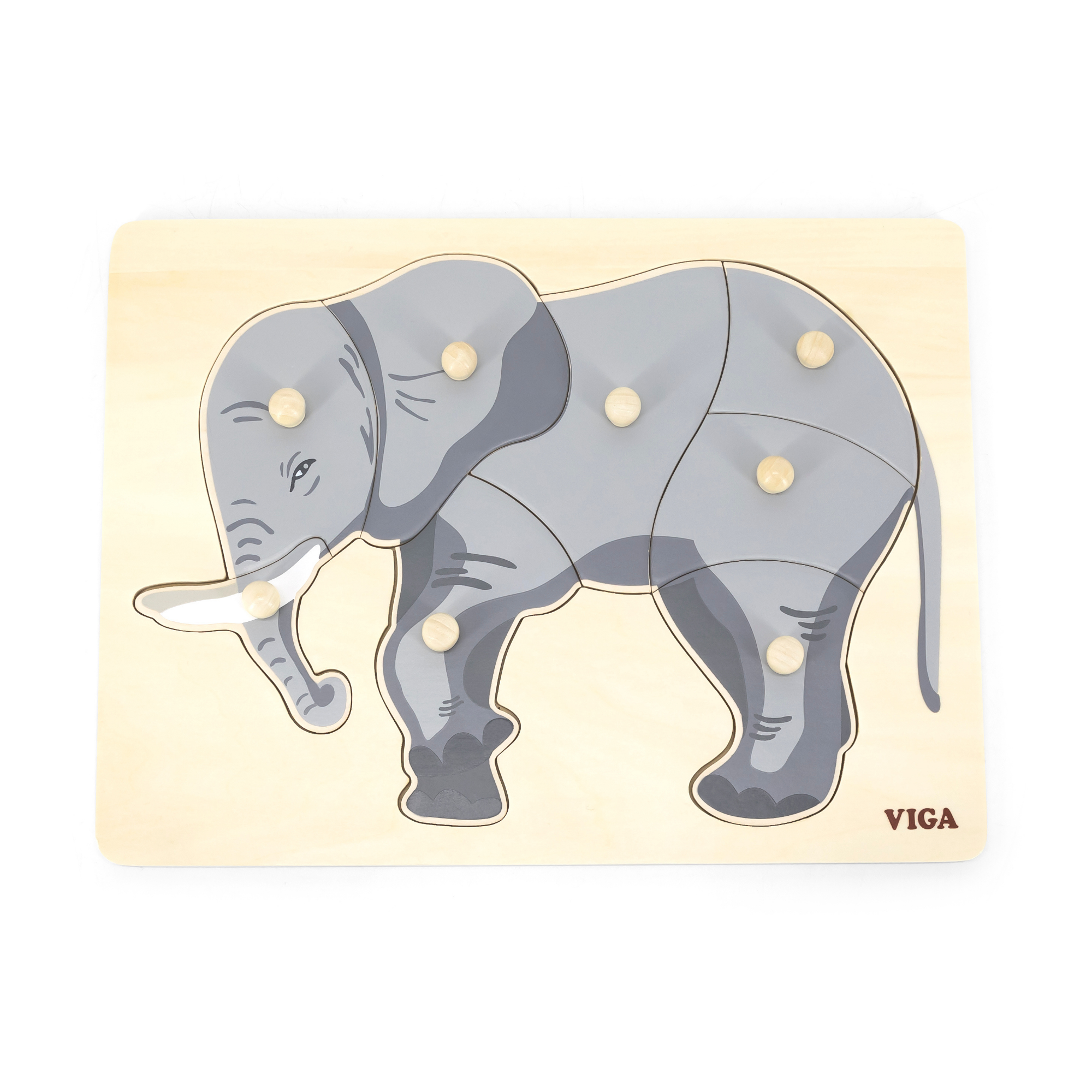 Viga Elephant, 8 Piece Knob Puzzle, Montessori Wooden Toy, Develops Sensory, Cognitive & Fine Motor Skills, Non-Toxic & Eco-friendly Kids Educational Toy, Suitable for Boys and Girls Aged 18M+