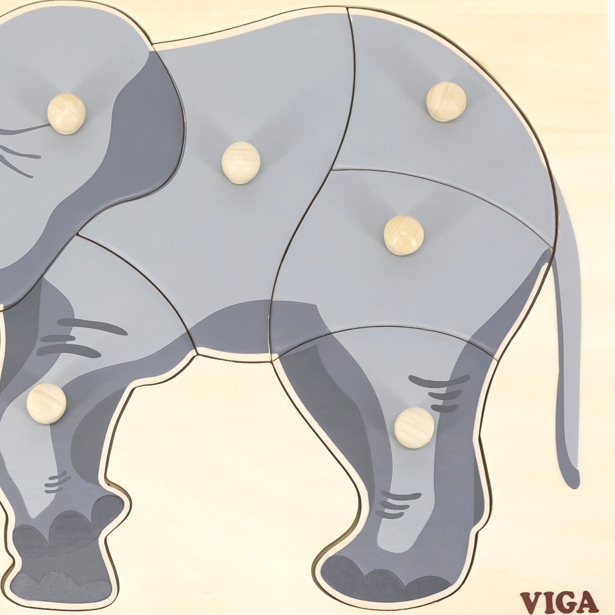 Viga Elephant, 8 Piece Knob Puzzle, Montessori Wooden Toy, Develops Sensory, Cognitive & Fine Motor Skills, Non-Toxic & Eco-friendly Kids Educational Toy, Suitable for Boys and Girls Aged 18M+