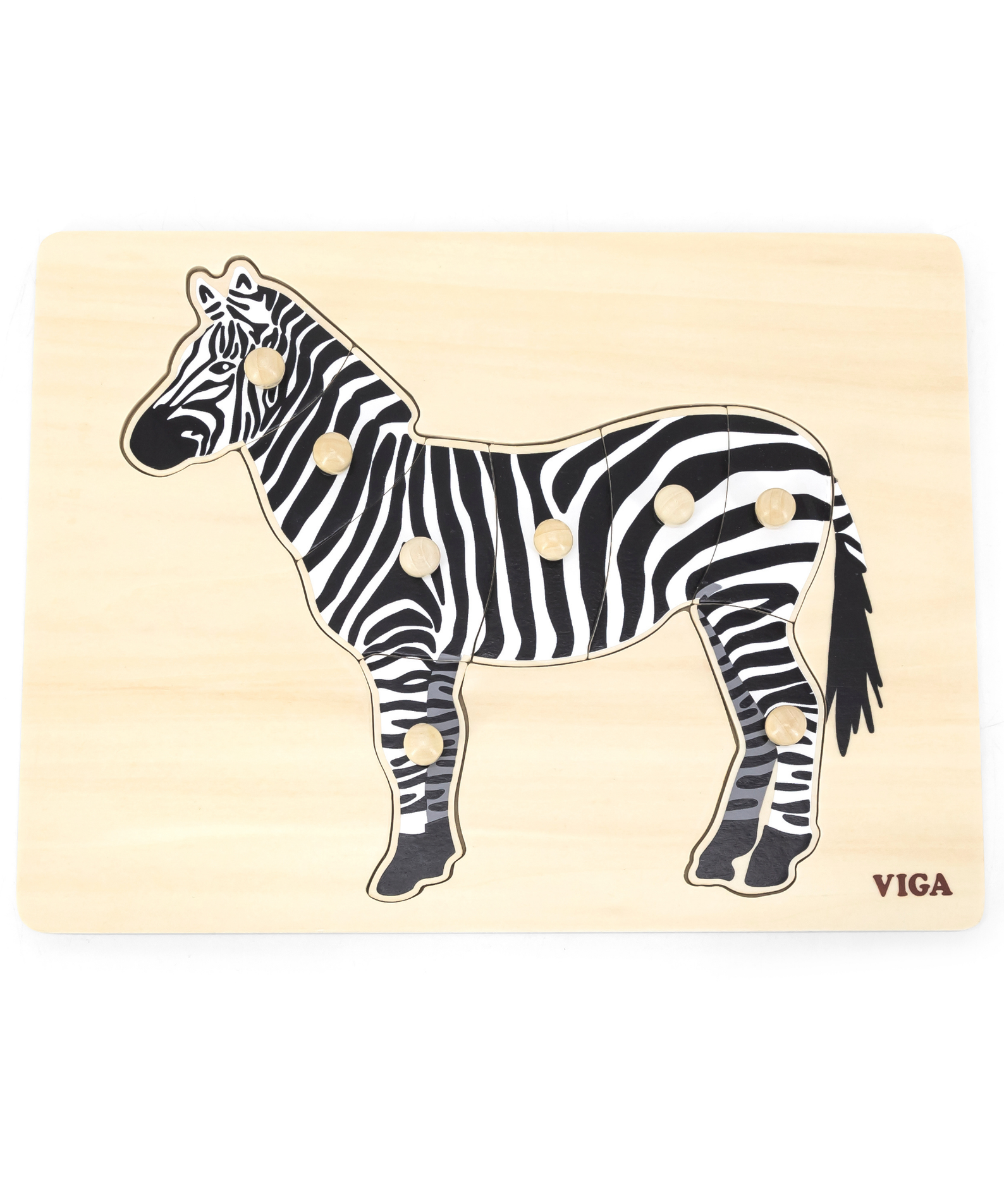 Viga Zebra, 8 Piece Knob Puzzle, Montessori Wooden Toy, Develops Sensory, Cognitive & Fine Motor Skills, Non-Toxic & Eco-friendly Kids Educational Toy, Suitable for Boys and Girls Aged 18M+