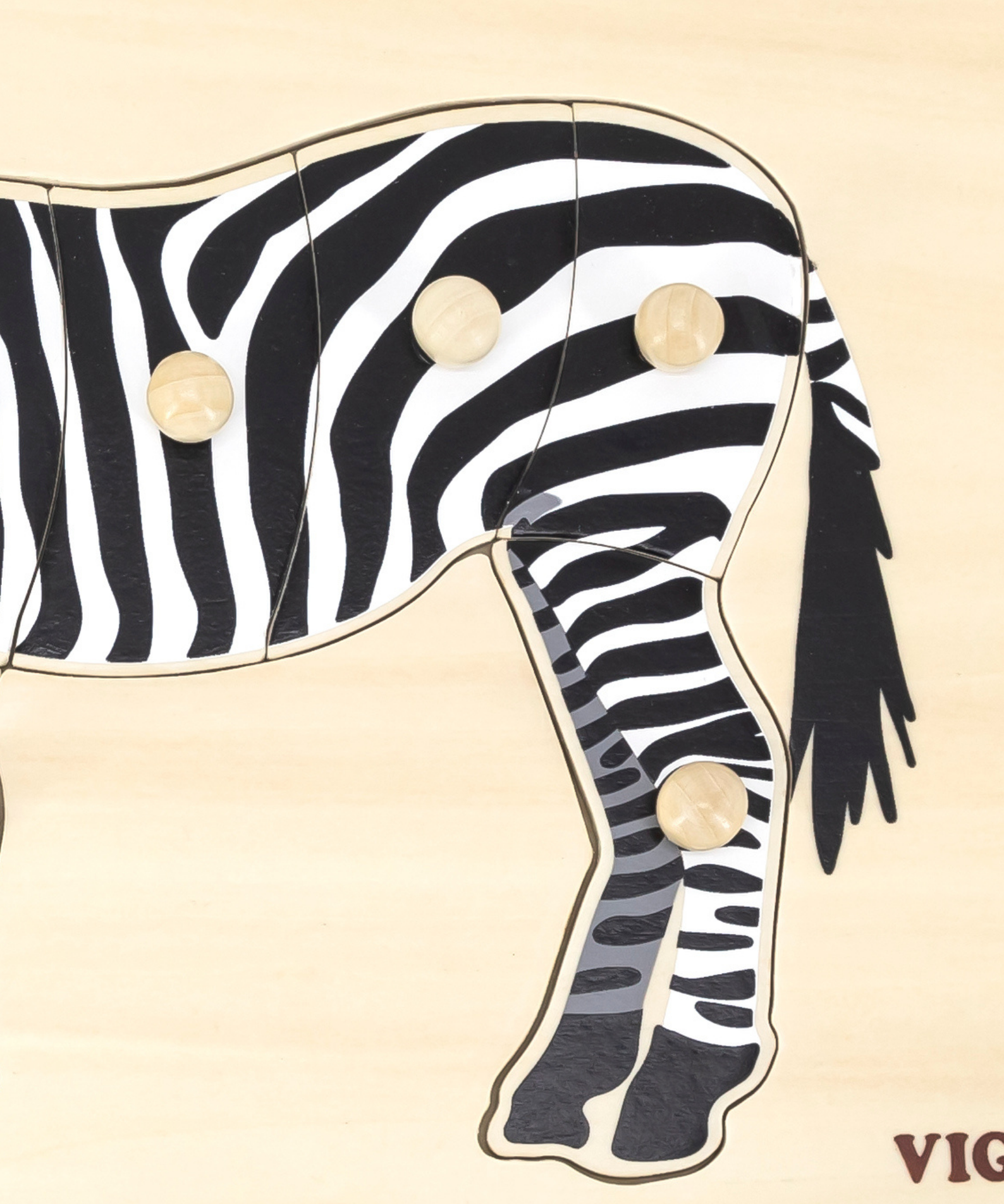 Viga Zebra, 8 Piece Knob Puzzle, Montessori Wooden Toy, Develops Sensory, Cognitive & Fine Motor Skills, Non-Toxic & Eco-friendly Kids Educational Toy, Suitable for Boys and Girls Aged 18M+