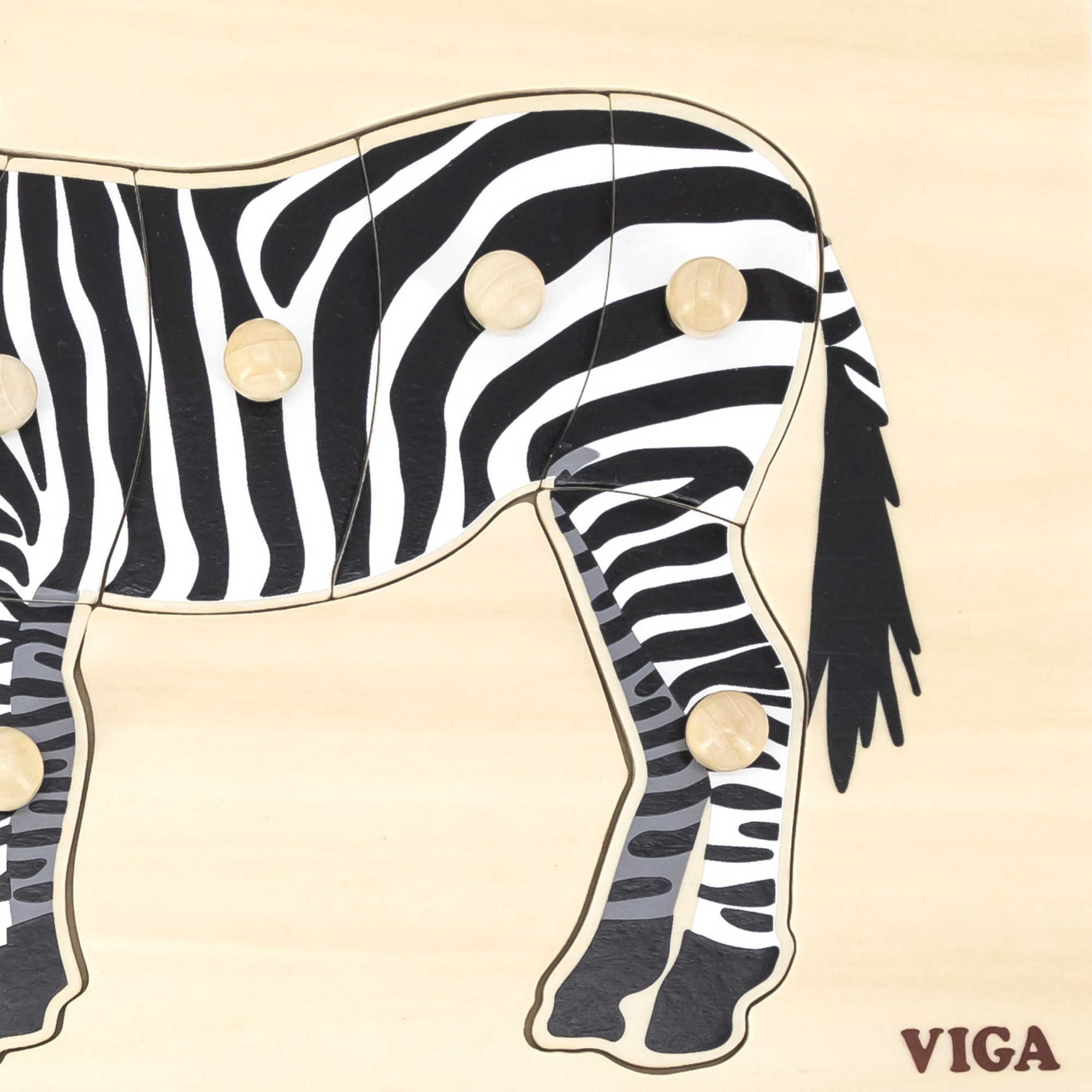 Viga Zebra, 8 Piece Knob Puzzle, Montessori Wooden Toy, Develops Sensory, Cognitive & Fine Motor Skills, Non-Toxic & Eco-friendly Kids Educational Toy, Suitable for Boys and Girls Aged 18M+