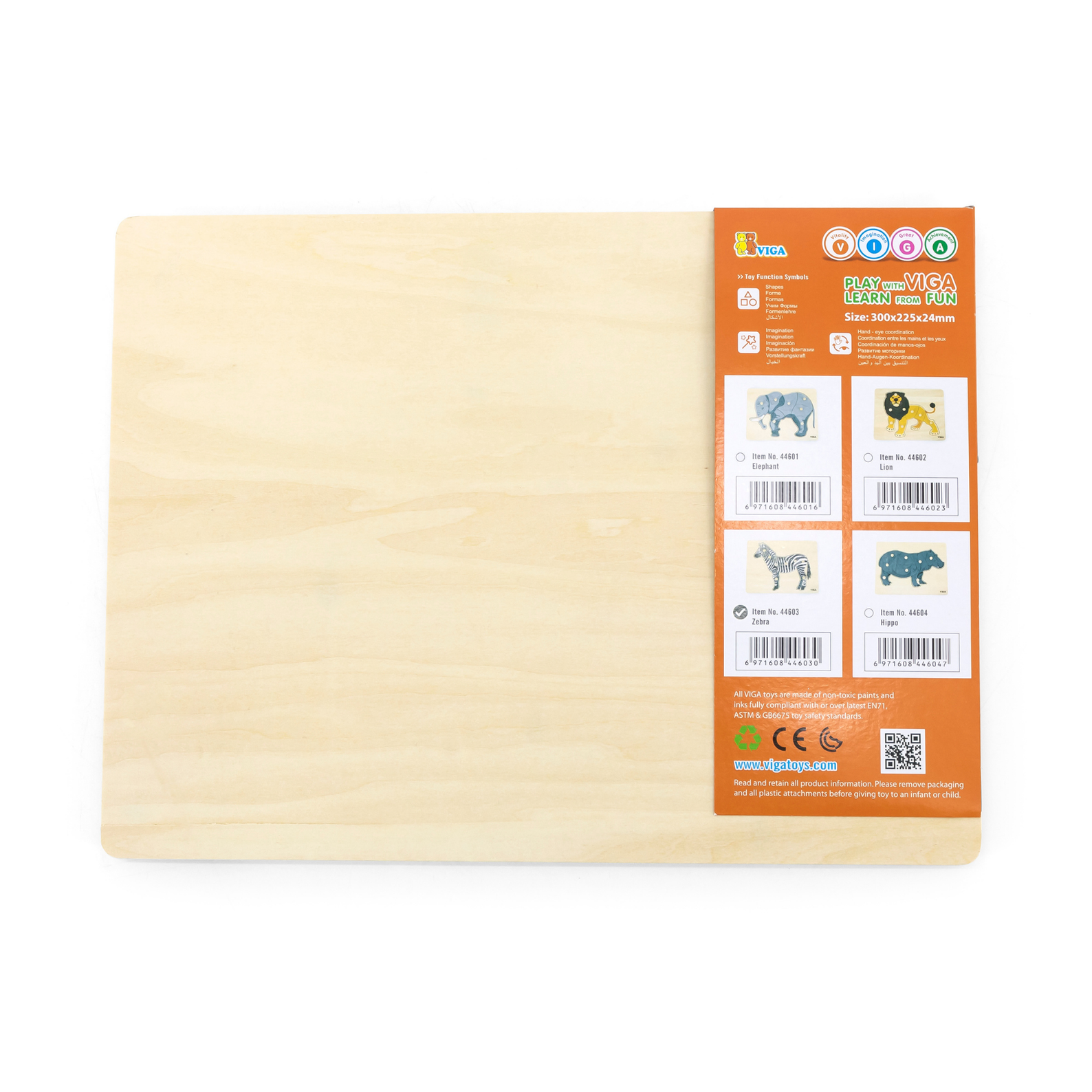Viga Zebra, 8 Piece Knob Puzzle, Montessori Wooden Toy, Develops Sensory, Cognitive & Fine Motor Skills, Non-Toxic & Eco-friendly Kids Educational Toy, Suitable for Boys and Girls Aged 18M+