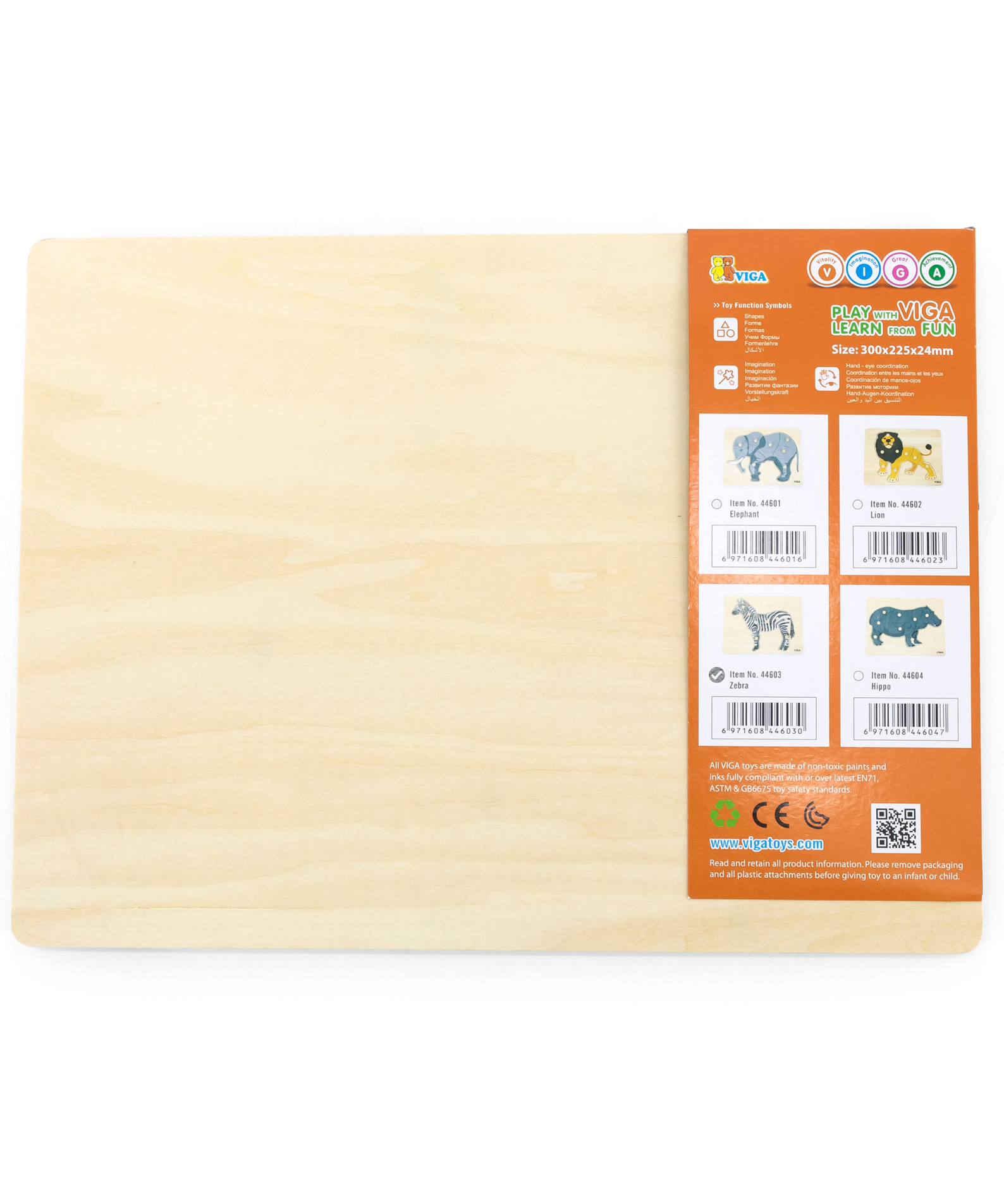 Viga Zebra, 8 Piece Knob Puzzle, Montessori Wooden Toy, Develops Sensory, Cognitive & Fine Motor Skills, Non-Toxic & Eco-friendly Kids Educational Toy, Suitable for Boys and Girls Aged 18M+