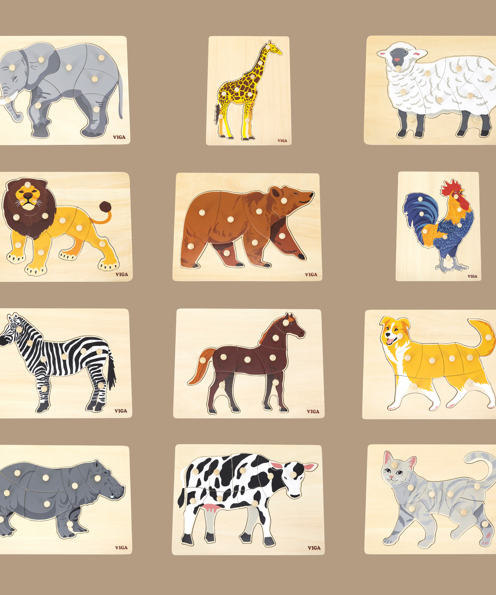 Viga Zebra, 8 Piece Knob Puzzle, Montessori Wooden Toy, Develops Sensory, Cognitive & Fine Motor Skills, Non-Toxic & Eco-friendly Kids Educational Toy, Suitable for Boys and Girls Aged 18M+