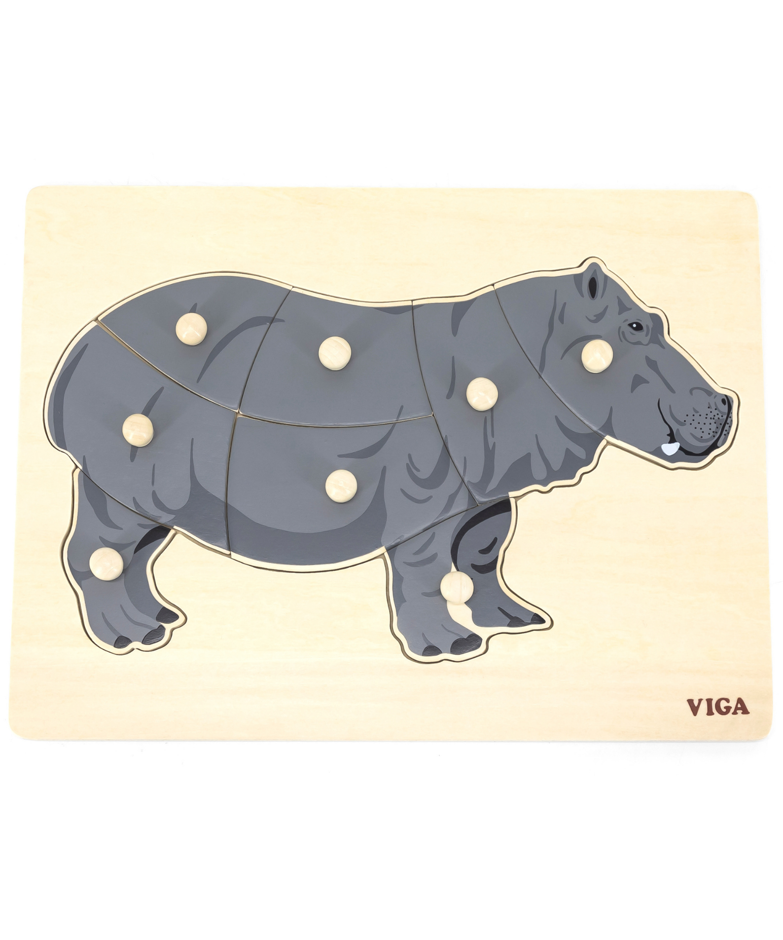 Viga Hippo, Wild Animals, 8 Piece Knob Puzzle, Montessori Wooden Toy, Develops Sensory, Cognitive & Fine Motor Skills, Non-Toxic & Eco-friendly Kids Educational Toy, Suitable for Children Aged 18M+