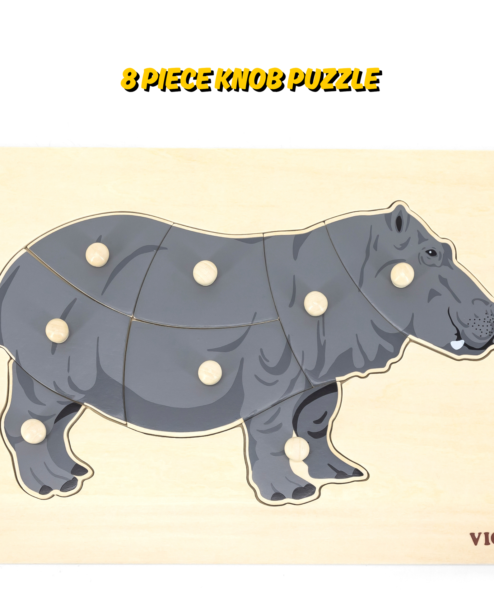 Viga Hippo, Wild Animals, 8 Piece Knob Puzzle, Montessori Wooden Toy, Develops Sensory, Cognitive & Fine Motor Skills, Non-Toxic & Eco-friendly Kids Educational Toy, Suitable for Children Aged 18M+