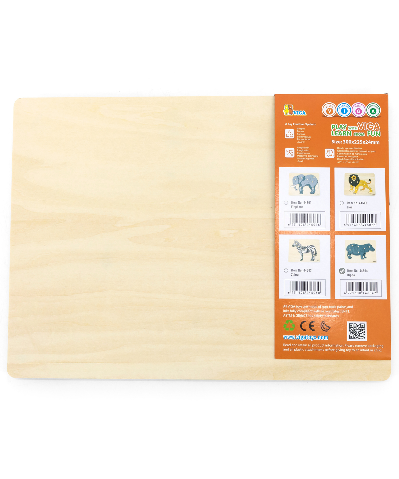 Viga Hippo, Wild Animals, 8 Piece Knob Puzzle, Montessori Wooden Toy, Develops Sensory, Cognitive & Fine Motor Skills, Non-Toxic & Eco-friendly Kids Educational Toy, Suitable for Children Aged 18M+