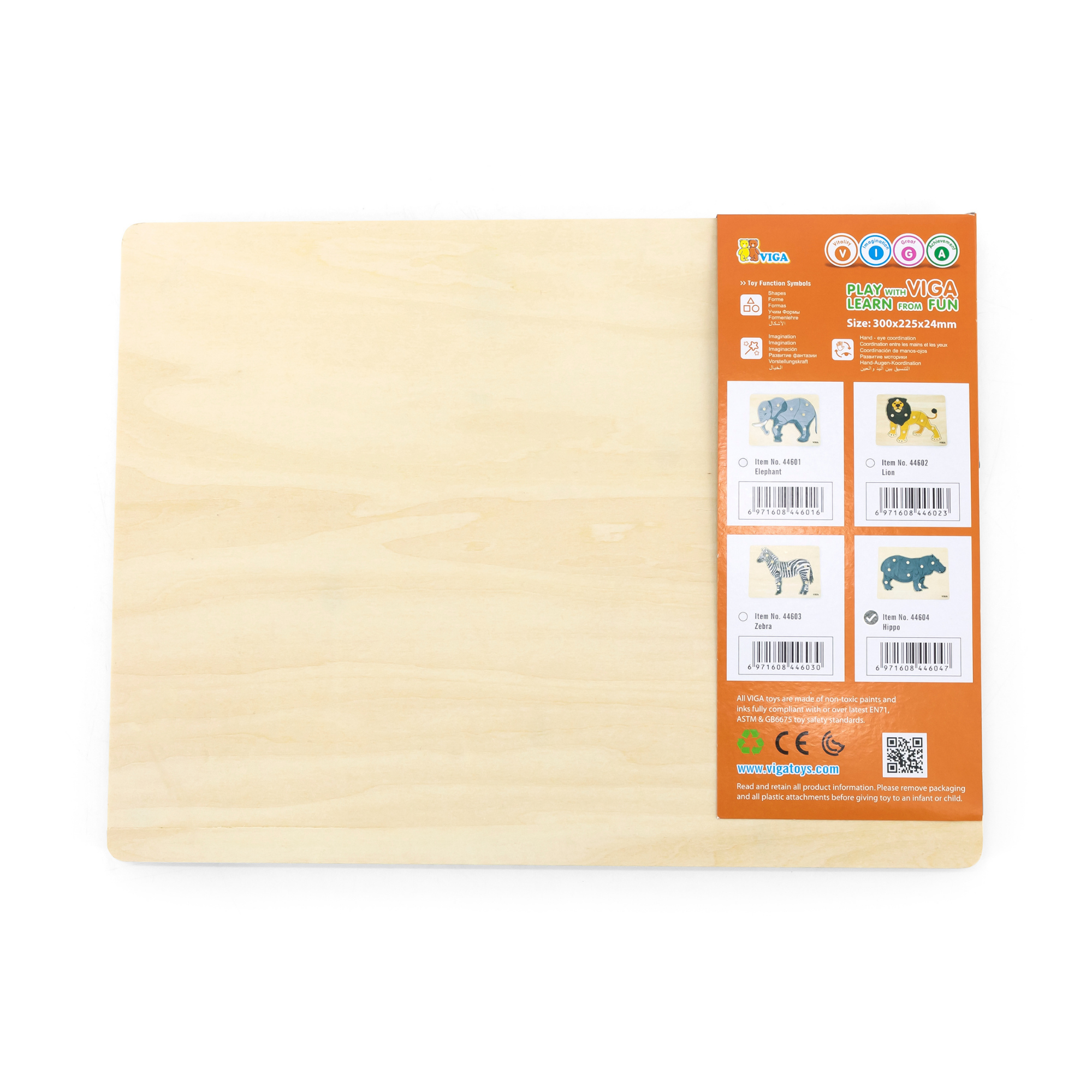 Viga Hippo, Wild Animals, 8 Piece Knob Puzzle, Montessori Wooden Toy, Develops Sensory, Cognitive & Fine Motor Skills, Non-Toxic & Eco-friendly Kids Educational Toy, Suitable for Children Aged 18M+