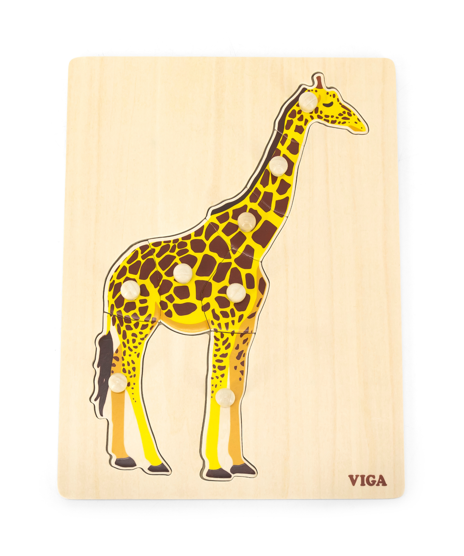 Viga Giraffe, 8 Piece Knob Puzzle, Montessori Wooden Toy, Develops Sensory, Cognitive & Fine Motor Skills, Non-Toxic & Eco-friendly Kids Educational Toy, Suitable for Boys and Girls Aged 18M+