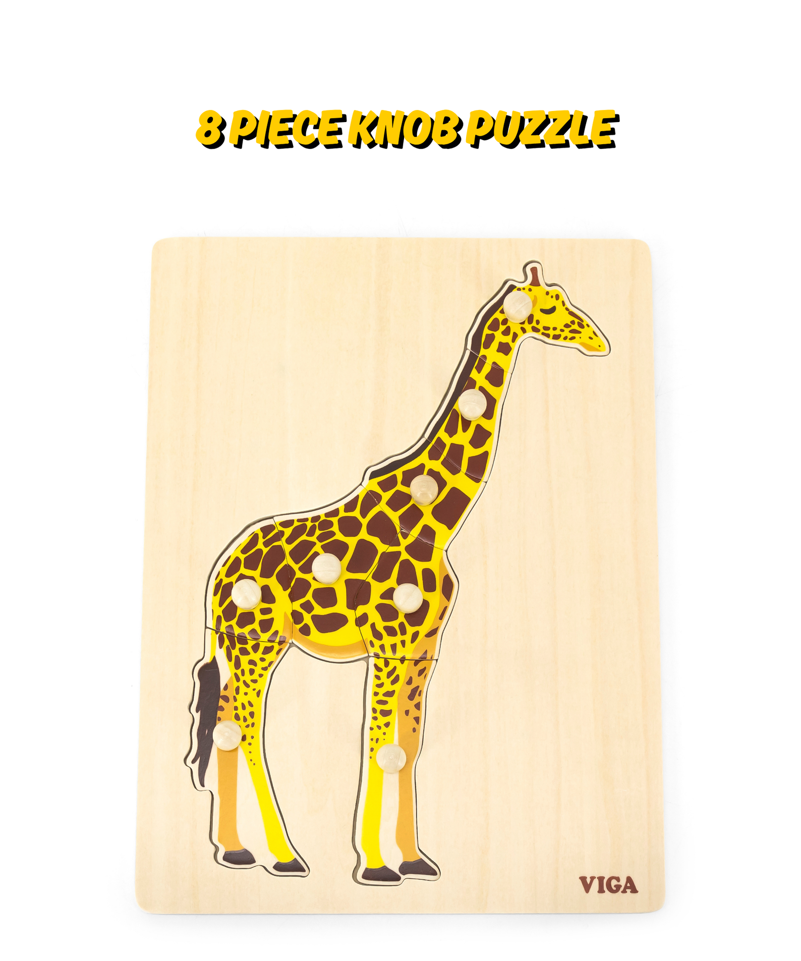 Viga Giraffe, 8 Piece Knob Puzzle, Montessori Wooden Toy, Develops Sensory, Cognitive & Fine Motor Skills, Non-Toxic & Eco-friendly Kids Educational Toy, Suitable for Boys and Girls Aged 18M+
