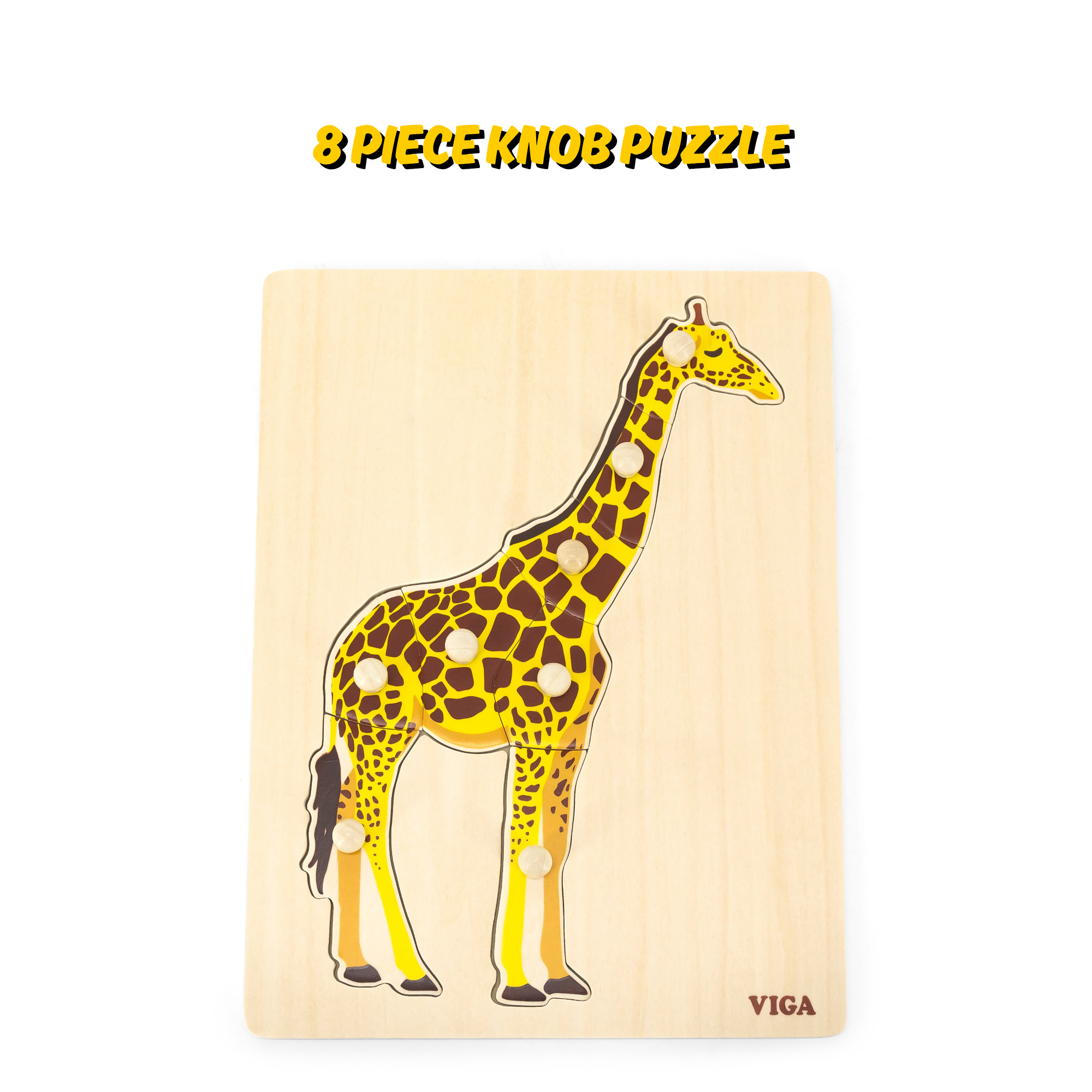 Viga Giraffe, 8 Piece Knob Puzzle, Montessori Wooden Toy, Develops Sensory, Cognitive & Fine Motor Skills, Non-Toxic & Eco-friendly Kids Educational Toy, Suitable for Boys and Girls Aged 18M+