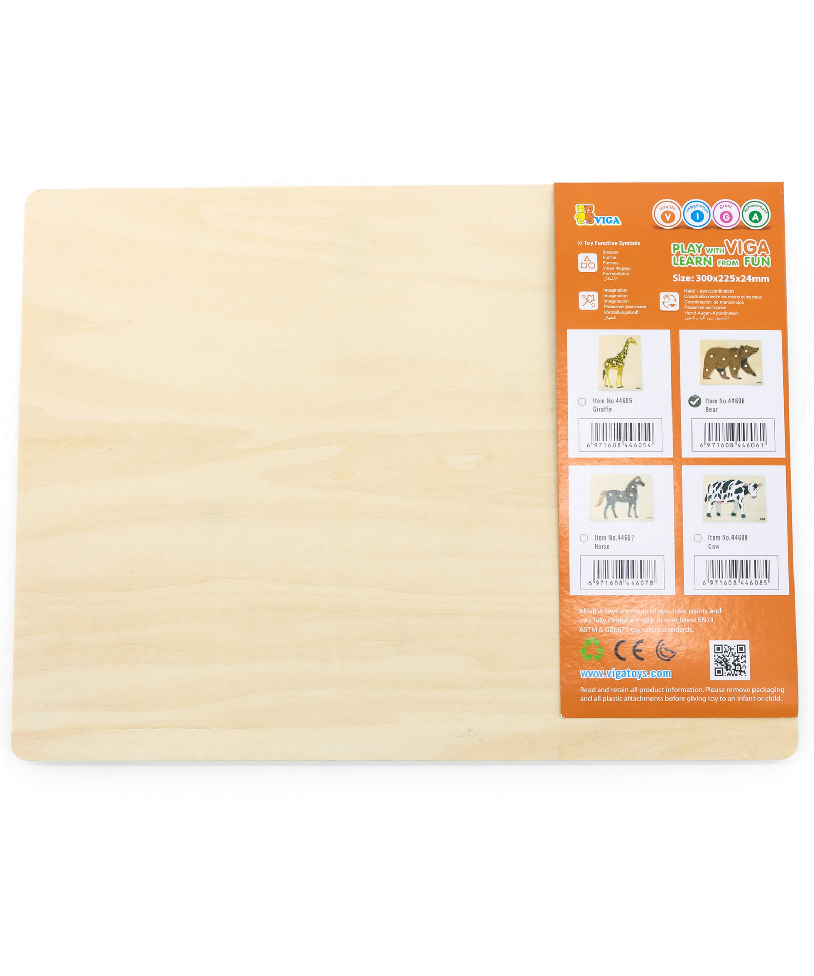 Viga Bear, Wild Animals, 8 Piece Knob Puzzle, Montessori Wooden Toy, Develops Sensory, Cognitive & Fine Motor Skills, Non-Toxic & Eco-friendly Kids Educational Toy, Suitable for Children Aged 18M+