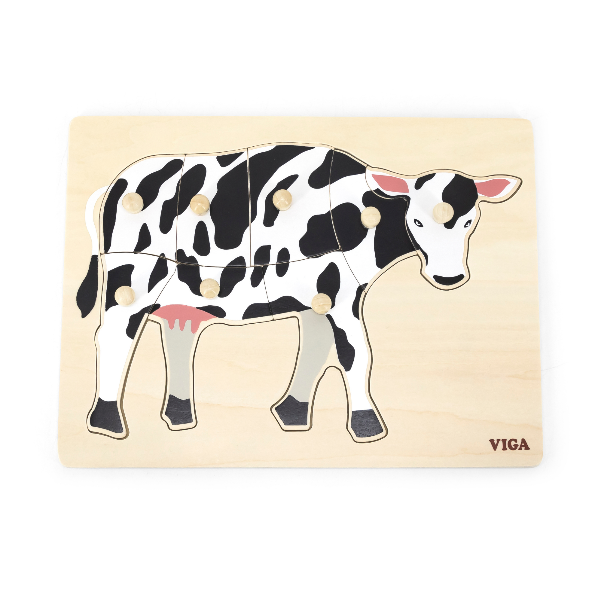 Viga Cow, Farm Animals, 8 Piece Knob Puzzle, Montessori Wooden Toy, Develops Sensory, Cognitive & Fine Motor Skills, Non-Toxic & Eco-friendly Kids Educational Toy, Suitable for Children Aged 18M+
