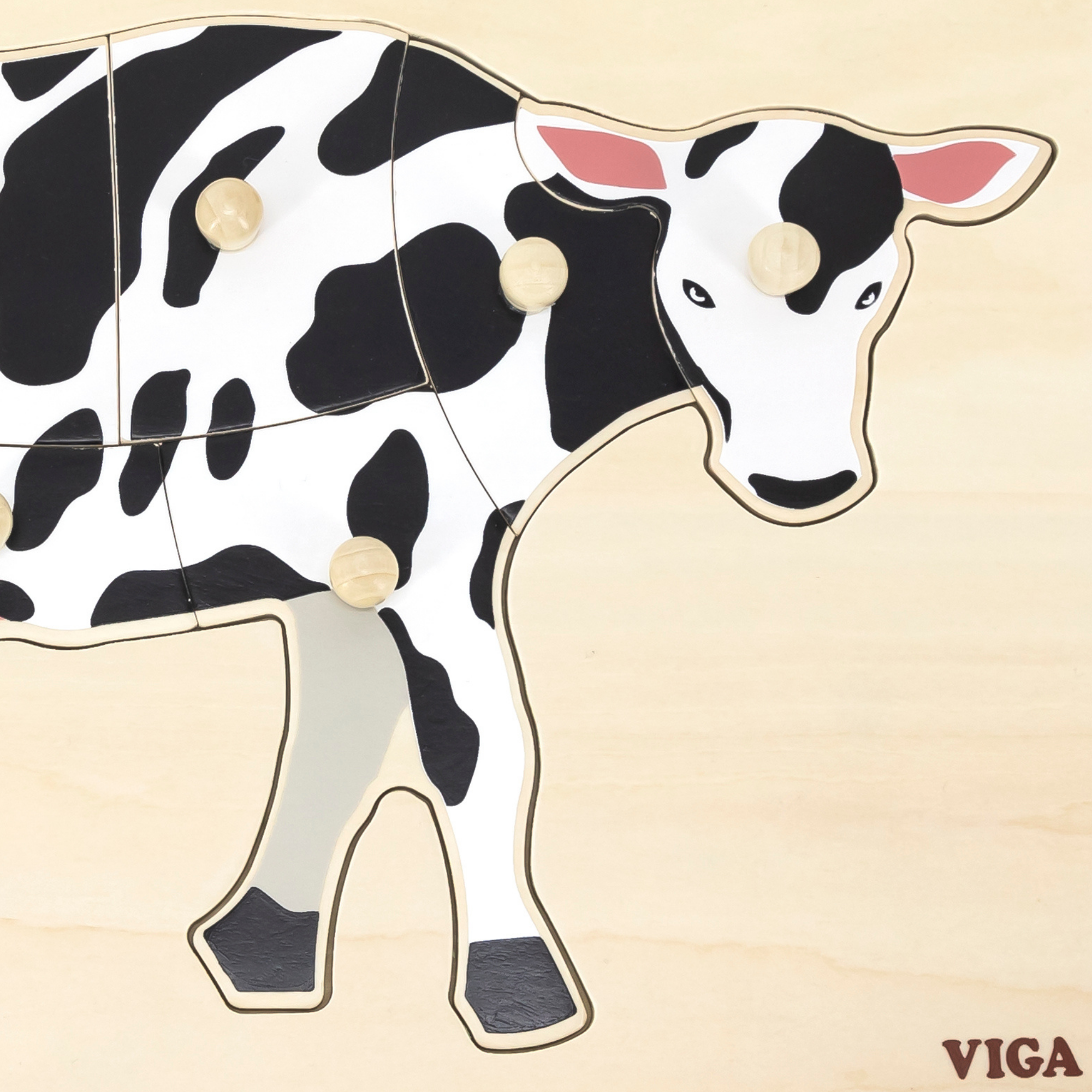 Viga Cow, Farm Animals, 8 Piece Knob Puzzle, Montessori Wooden Toy, Develops Sensory, Cognitive & Fine Motor Skills, Non-Toxic & Eco-friendly Kids Educational Toy, Suitable for Children Aged 18M+