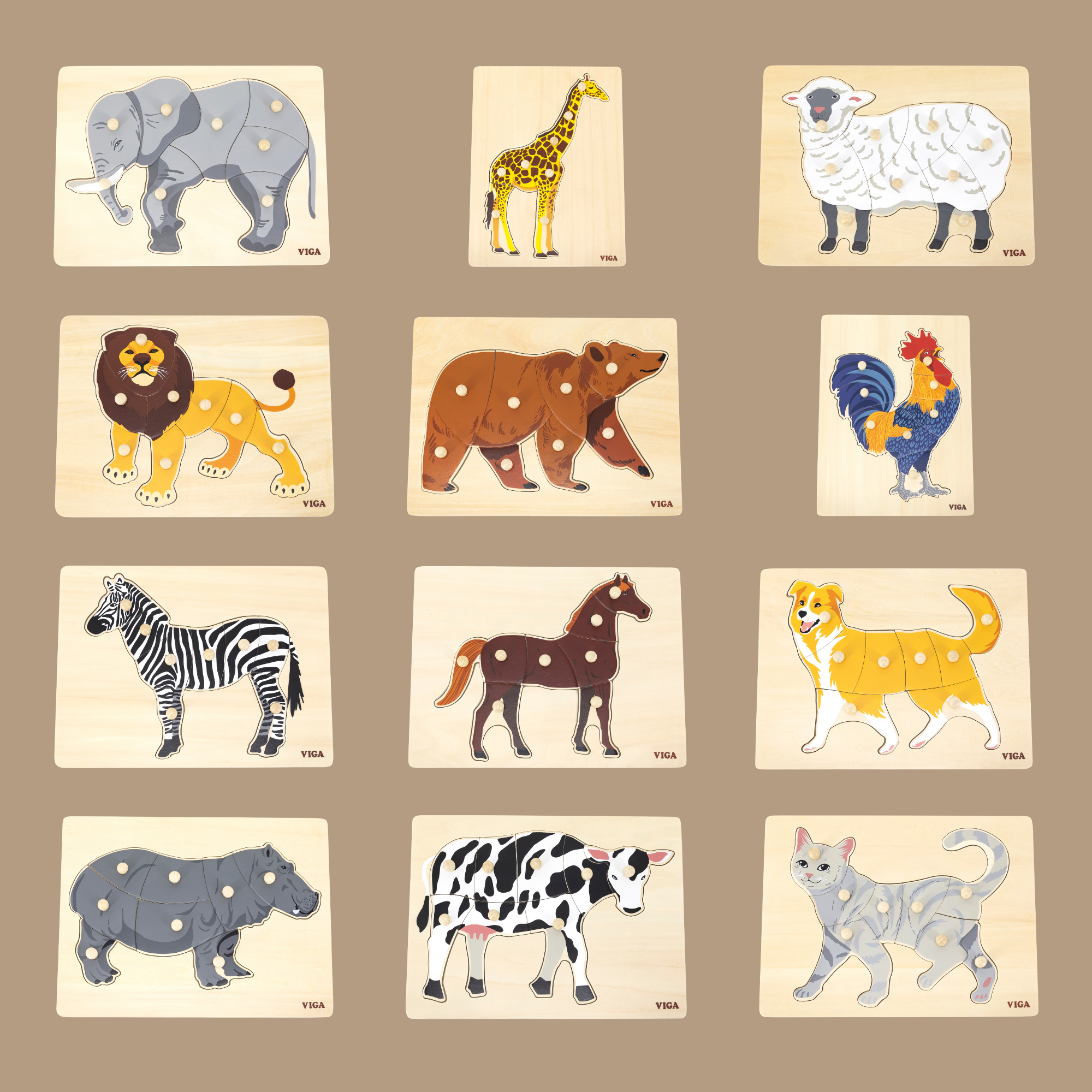 Viga Sheep, Farm Animals, 9 Piece Knob Puzzle, Montessori Wooden Toy, Develops Sensory, Cognitive & Fine Motor Skills, Non-Toxic & Eco-friendly Kids Educational Toy, Suitable for Children Aged 18M+