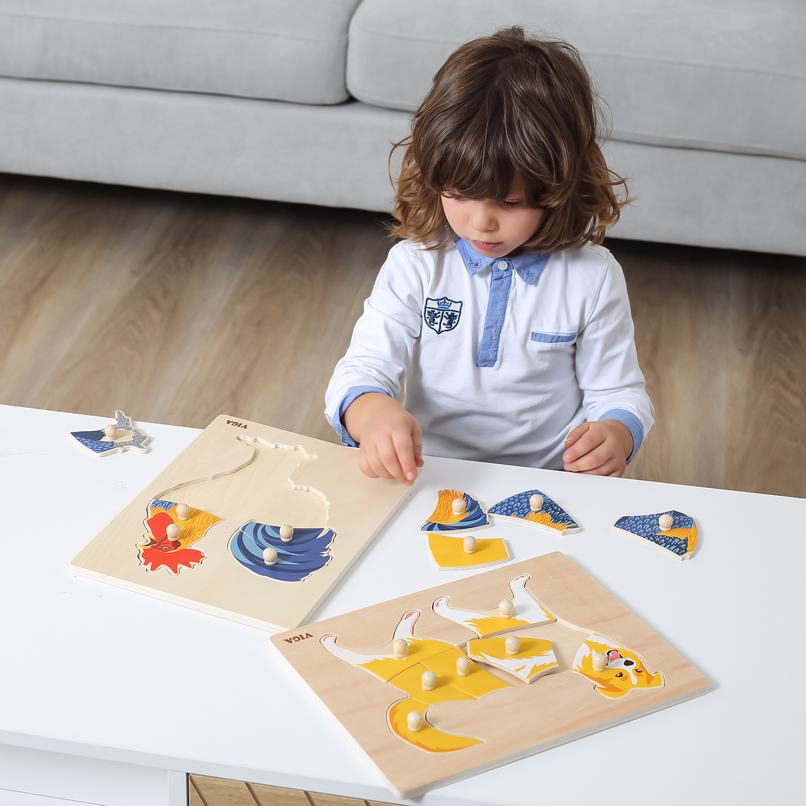 Viga Rooster, Farm Animals, 8 Piece Knob Puzzle, Montessori Wooden Toy, Develops Sensory, Cognitive & Fine Motor Skills, Non-Toxic & Eco-friendly Kids Educational Toy, Suitable for Children Aged 18M+