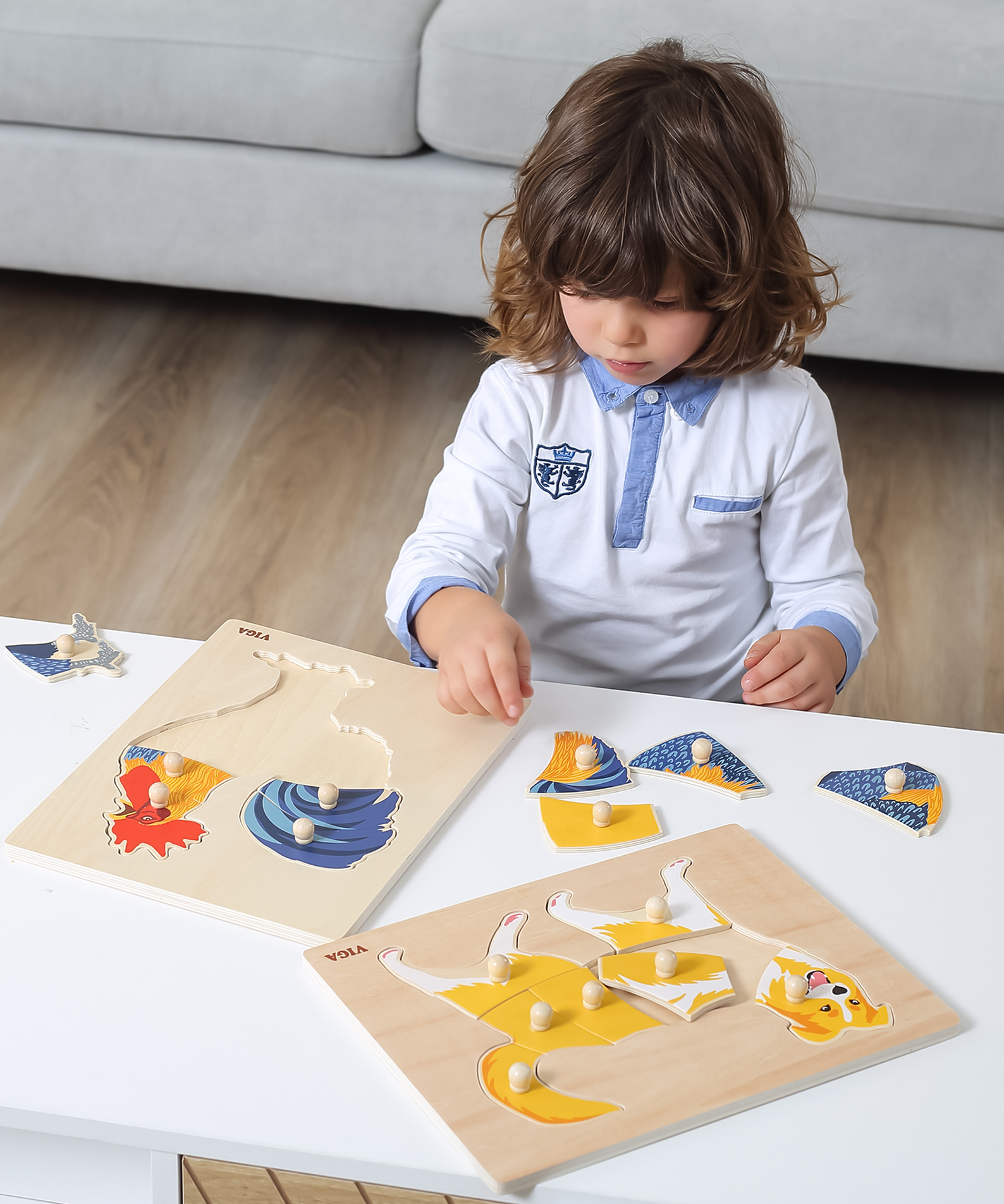 Viga Rooster, Farm Animals, 8 Piece Knob Puzzle, Montessori Wooden Toy, Develops Sensory, Cognitive & Fine Motor Skills, Non-Toxic & Eco-friendly Kids Educational Toy, Suitable for Children Aged 18M+