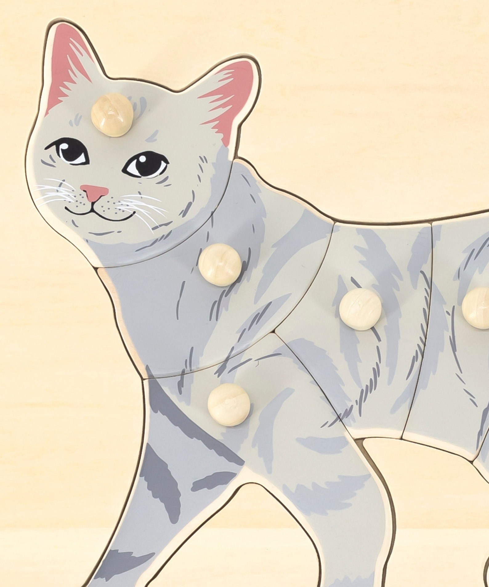 Viga Cat, 8 Piece Knob Puzzle, Montessori Wooden Toy, Develops Sensory, Cognitive & Fine Motor Skills, Non-Toxic & Eco-friendly Kids Educational Toy, Suitable for Boys and Girls Aged 18M+