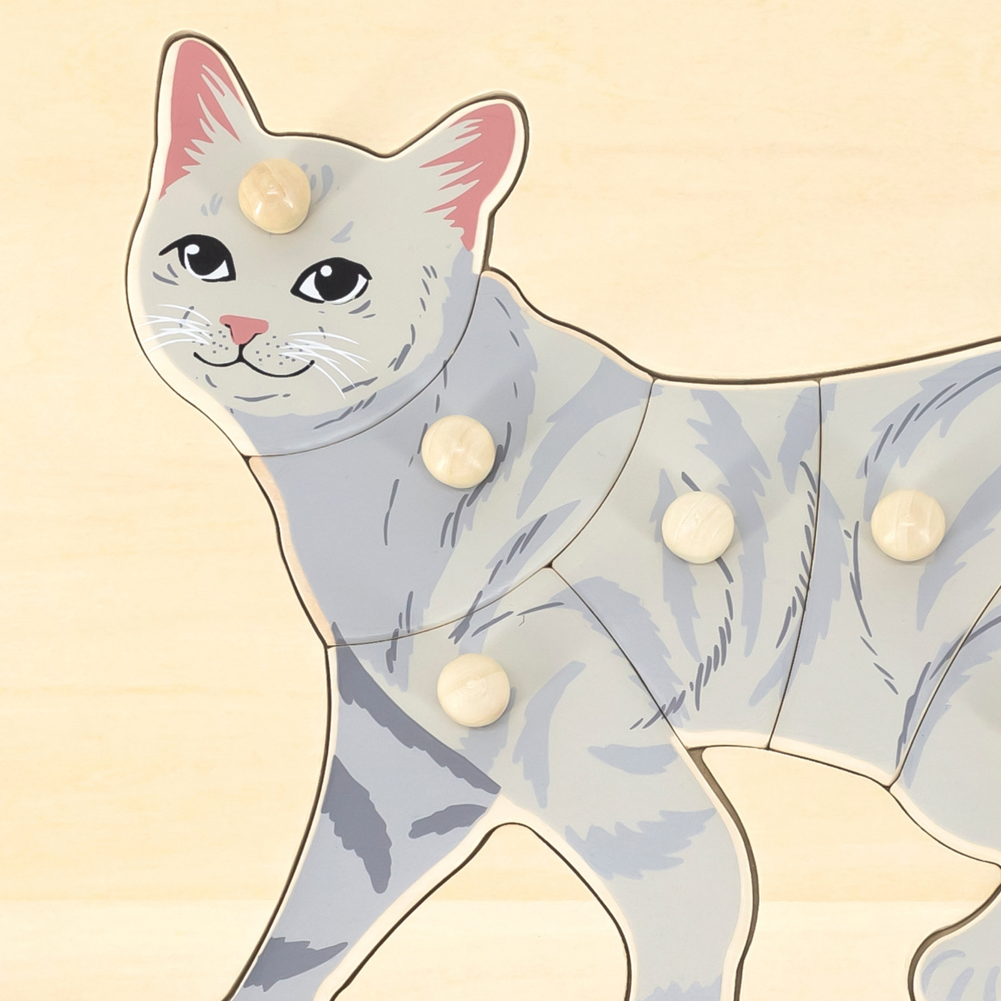 Viga Cat, 8 Piece Knob Puzzle, Montessori Wooden Toy, Develops Sensory, Cognitive & Fine Motor Skills, Non-Toxic & Eco-friendly Kids Educational Toy, Suitable for Boys and Girls Aged 18M+