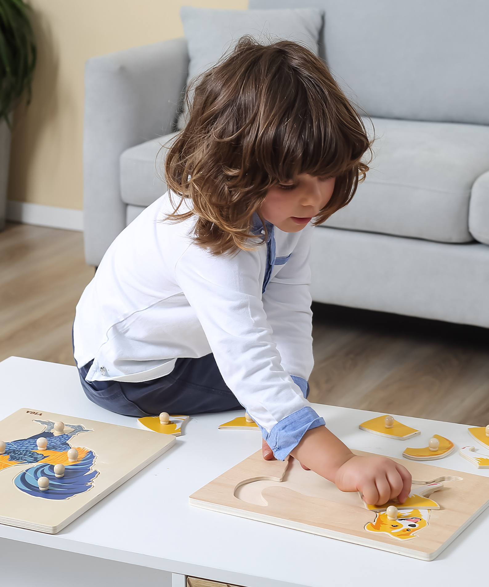 Viga Set of 12, 8-9 Piece Knob Puzzle, Montessori Wooden Toy, Develops Sensory, Cognitive & Fine Motor Skills, Non-Toxic & Eco-friendly Kids Educational Toy, Suitable for Boys and Girls Aged 18M+