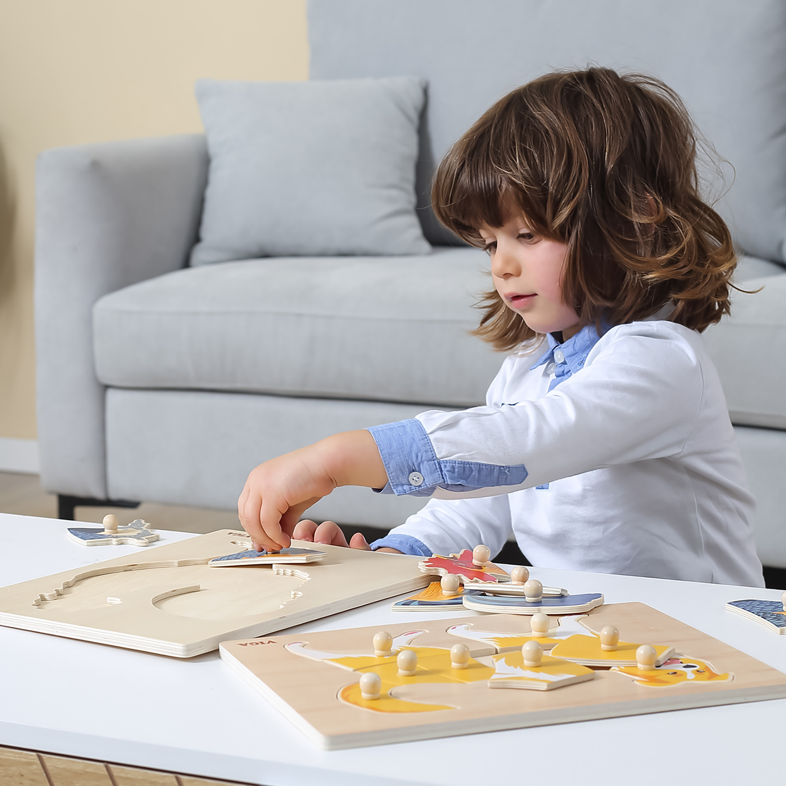 Viga Set of 12, 8-9 Piece Knob Puzzle, Montessori Wooden Toy, Develops Sensory, Cognitive & Fine Motor Skills, Non-Toxic & Eco-friendly Kids Educational Toy, Suitable for Boys and Girls Aged 18M+