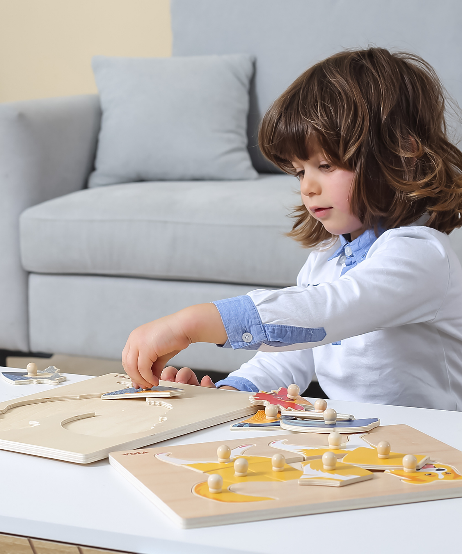 Viga Set of 12, 8-9 Piece Knob Puzzle, Montessori Wooden Toy, Develops Sensory, Cognitive & Fine Motor Skills, Non-Toxic & Eco-friendly Kids Educational Toy, Suitable for Boys and Girls Aged 18M+