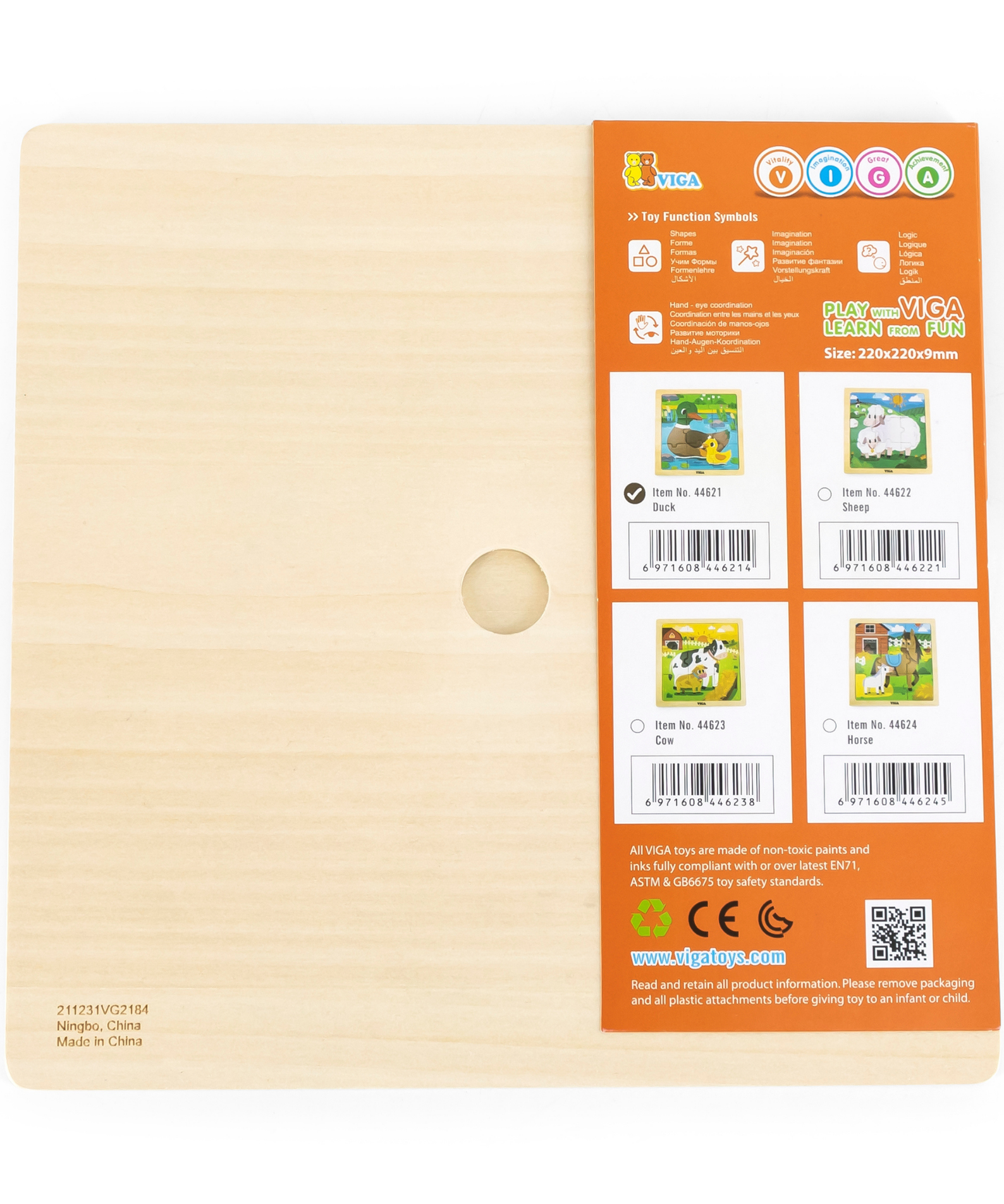 Viga Duck, 9 Piece Jigsaw Puzzle, Montessori Wooden Toy, Develops Sensory, Cognitive & Fine Motor Skills, Non-Toxic & Eco-friendly Kids Educational Toy, Suitable for Boys and Girls Aged 18M+