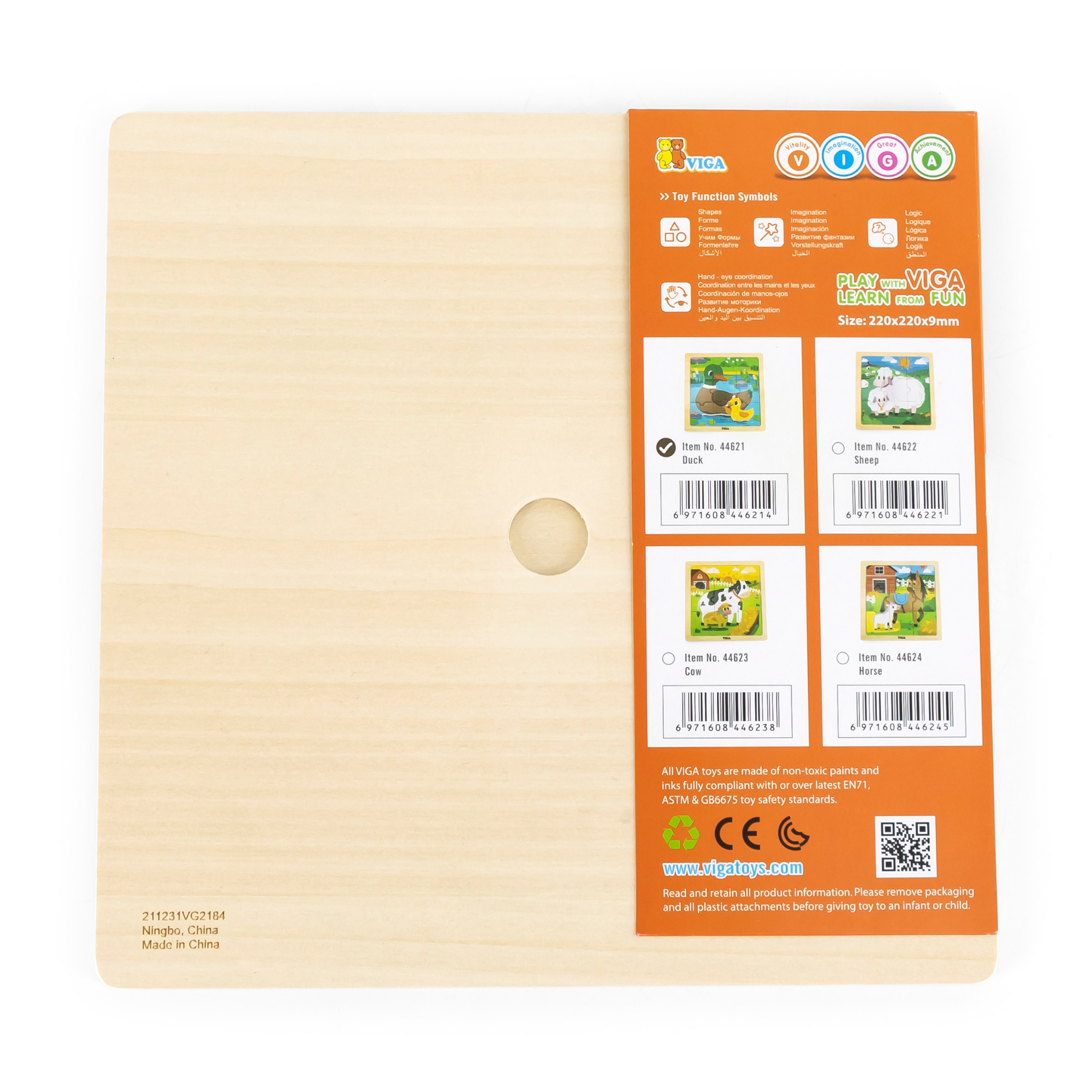 Viga Duck, 9 Piece Jigsaw Puzzle, Montessori Wooden Toy, Develops Sensory, Cognitive & Fine Motor Skills, Non-Toxic & Eco-friendly Kids Educational Toy, Suitable for Boys and Girls Aged 18M+