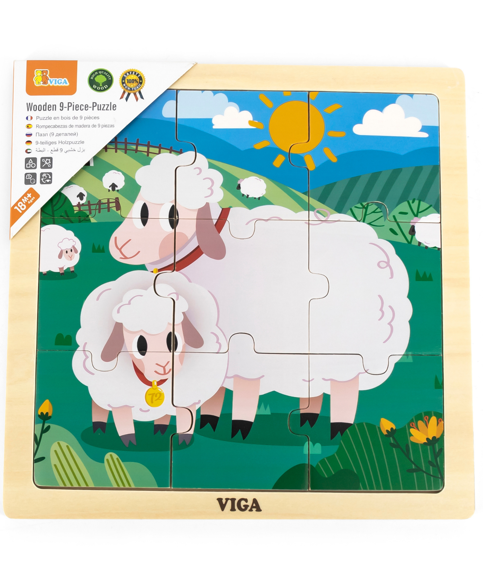 Viga Sheep, 9 Piece Jigsaw Puzzle, Montessori Wooden Toy, Develops Sensory, Cognitive & Fine Motor Skills, Non-Toxic & Eco-friendly Kids Educational Toy, Suitable for Boys and Girls Aged 18M+