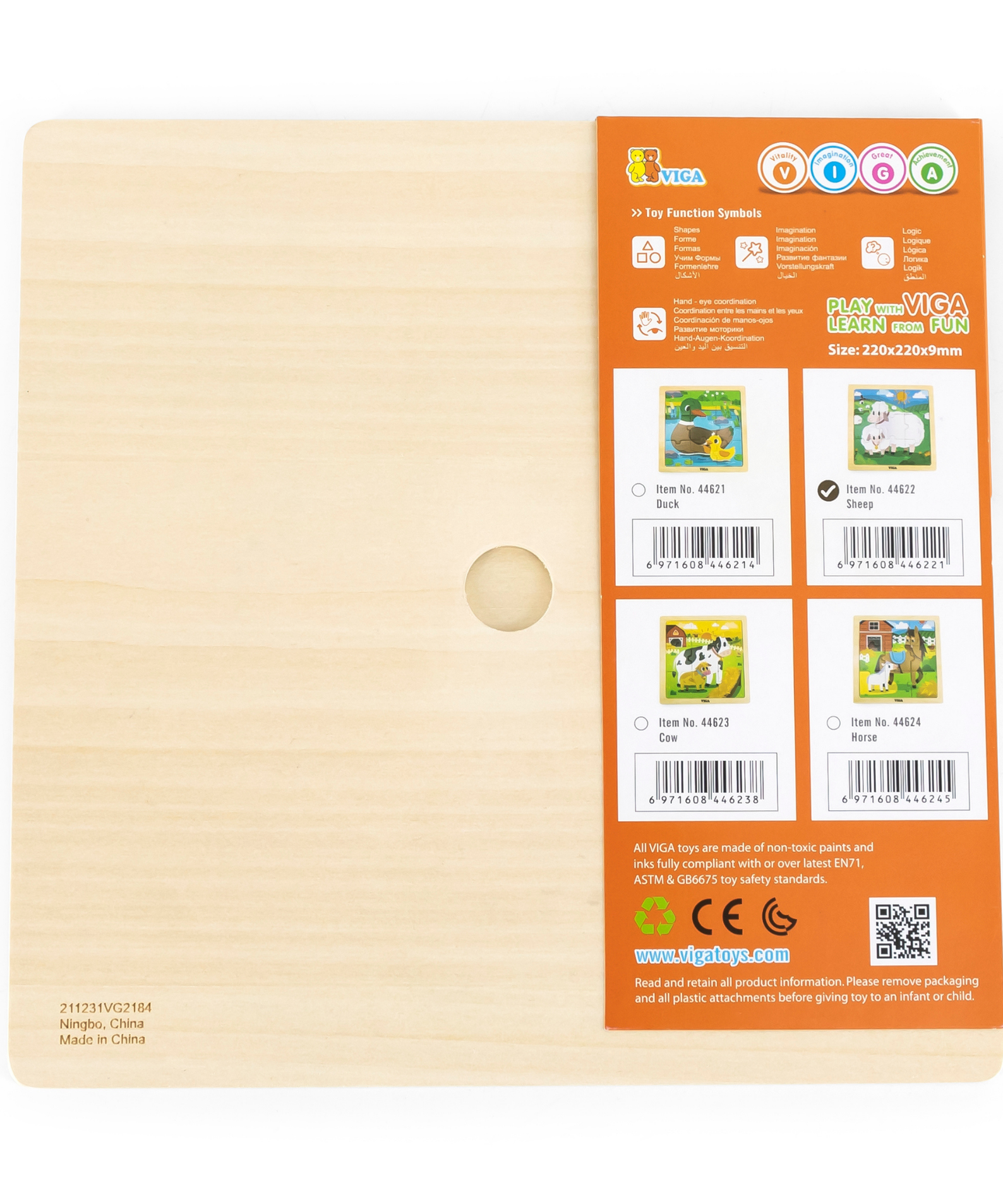 Viga Sheep, 9 Piece Jigsaw Puzzle, Montessori Wooden Toy, Develops Sensory, Cognitive & Fine Motor Skills, Non-Toxic & Eco-friendly Kids Educational Toy, Suitable for Boys and Girls Aged 18M+