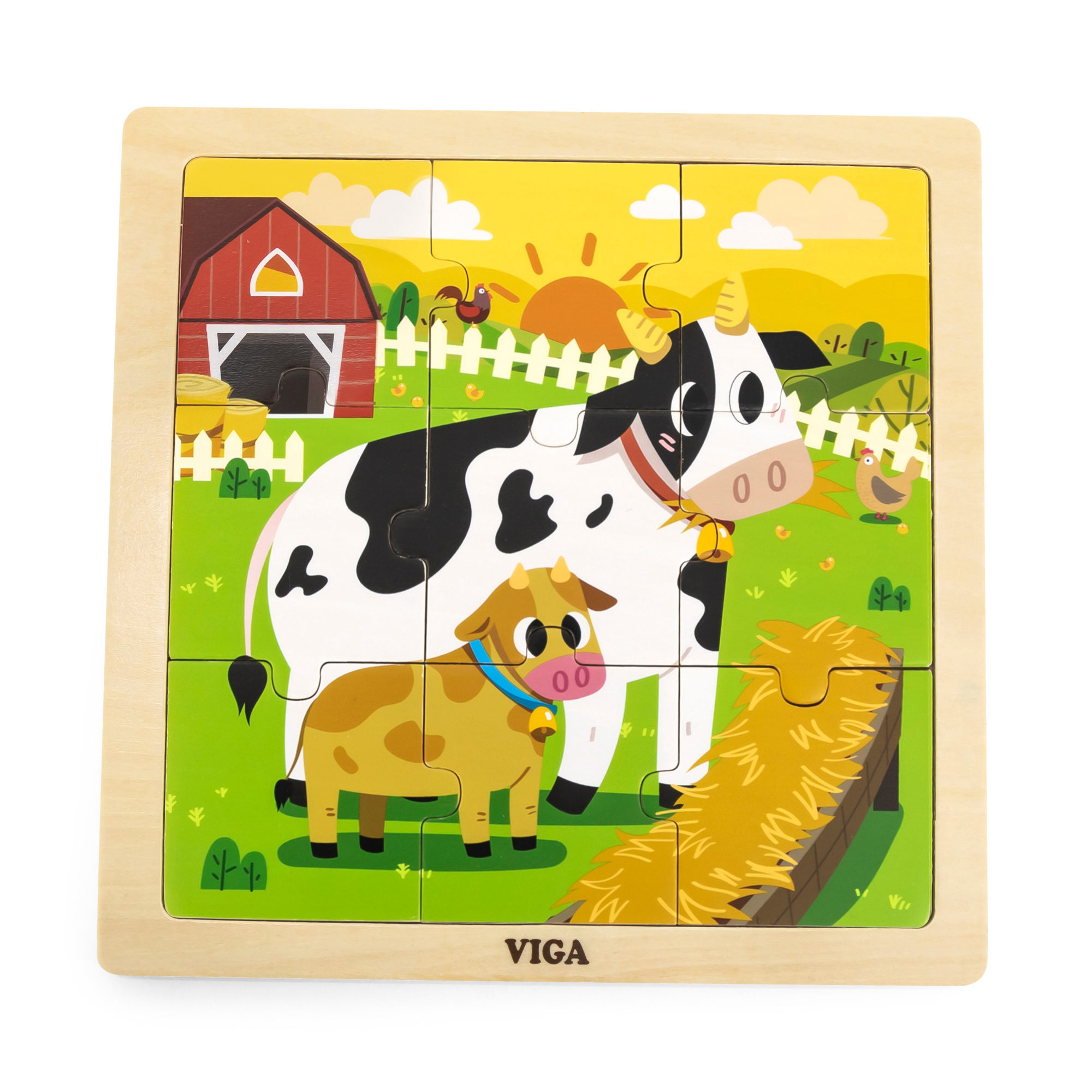 Viga Cow, 9 Piece Jigsaw Puzzle, Montessori Wooden Toy, Develops Sensory, Cognitive & Fine Motor Skills, Non-Toxic & Eco-friendly Kids Educational Toy, Suitable for Boys and Girls Aged 18M+