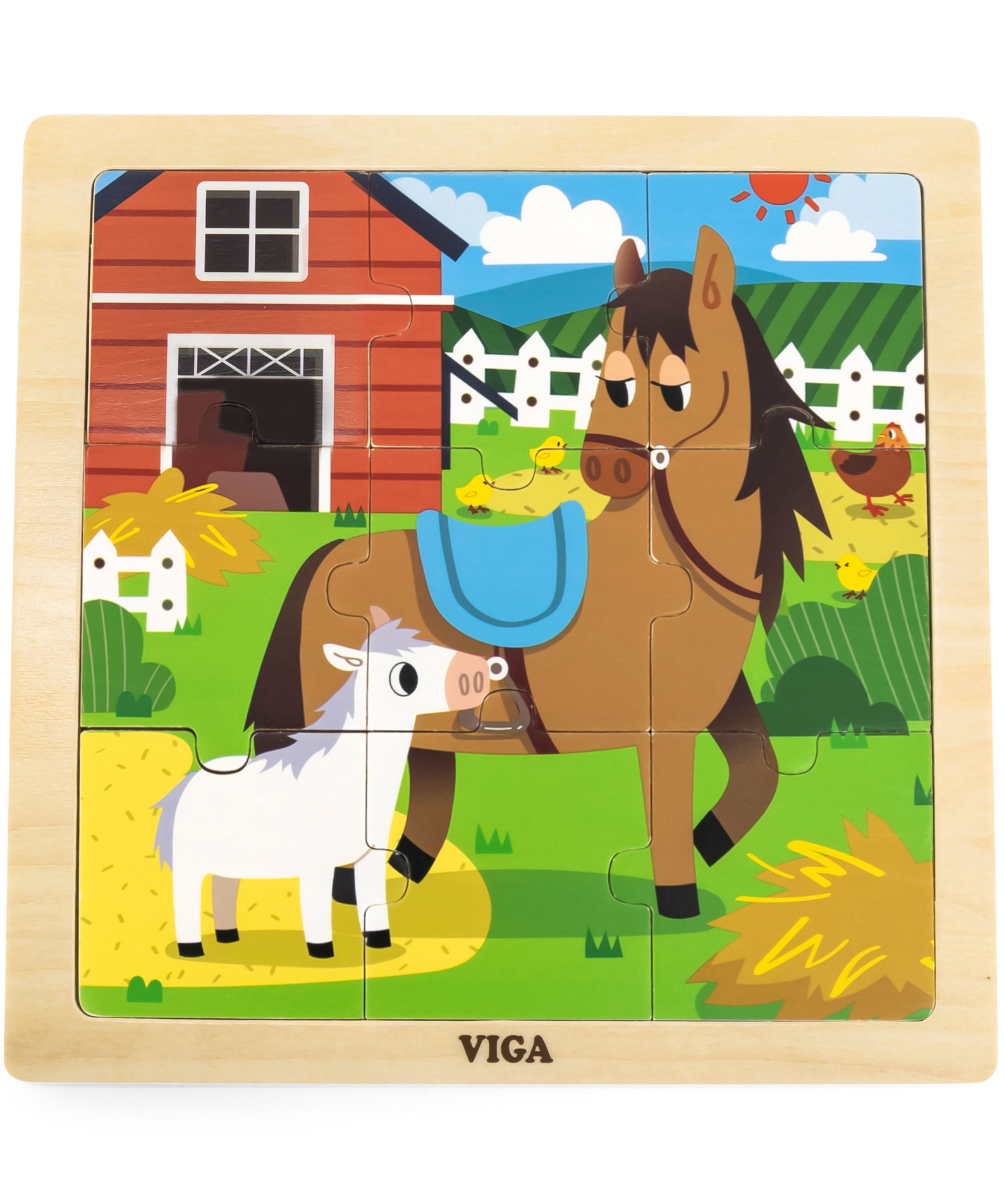 Viga Horse and Foal, 9 Piece Jigsaw Puzzle, Montessori Wooden Toy, Develops Sensory, Cognitive & Fine Motor Skills, Non-Toxic & Eco-friendly Kids Educational Toy, Suitable for Children Aged 18M+