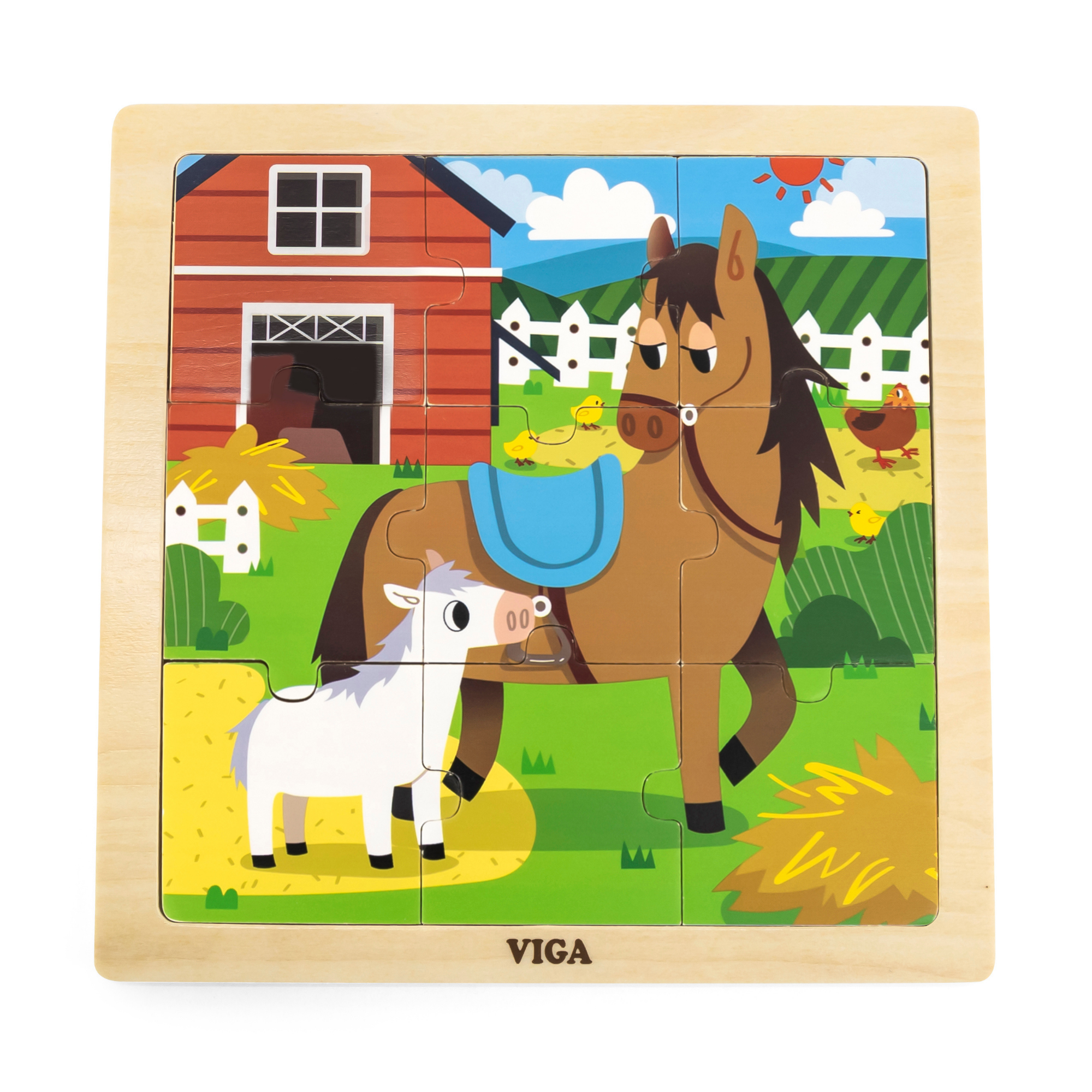 Viga Horse and Foal, 9 Piece Jigsaw Puzzle, Montessori Wooden Toy, Develops Sensory, Cognitive & Fine Motor Skills, Non-Toxic & Eco-friendly Kids Educational Toy, Suitable for Children Aged 18M+