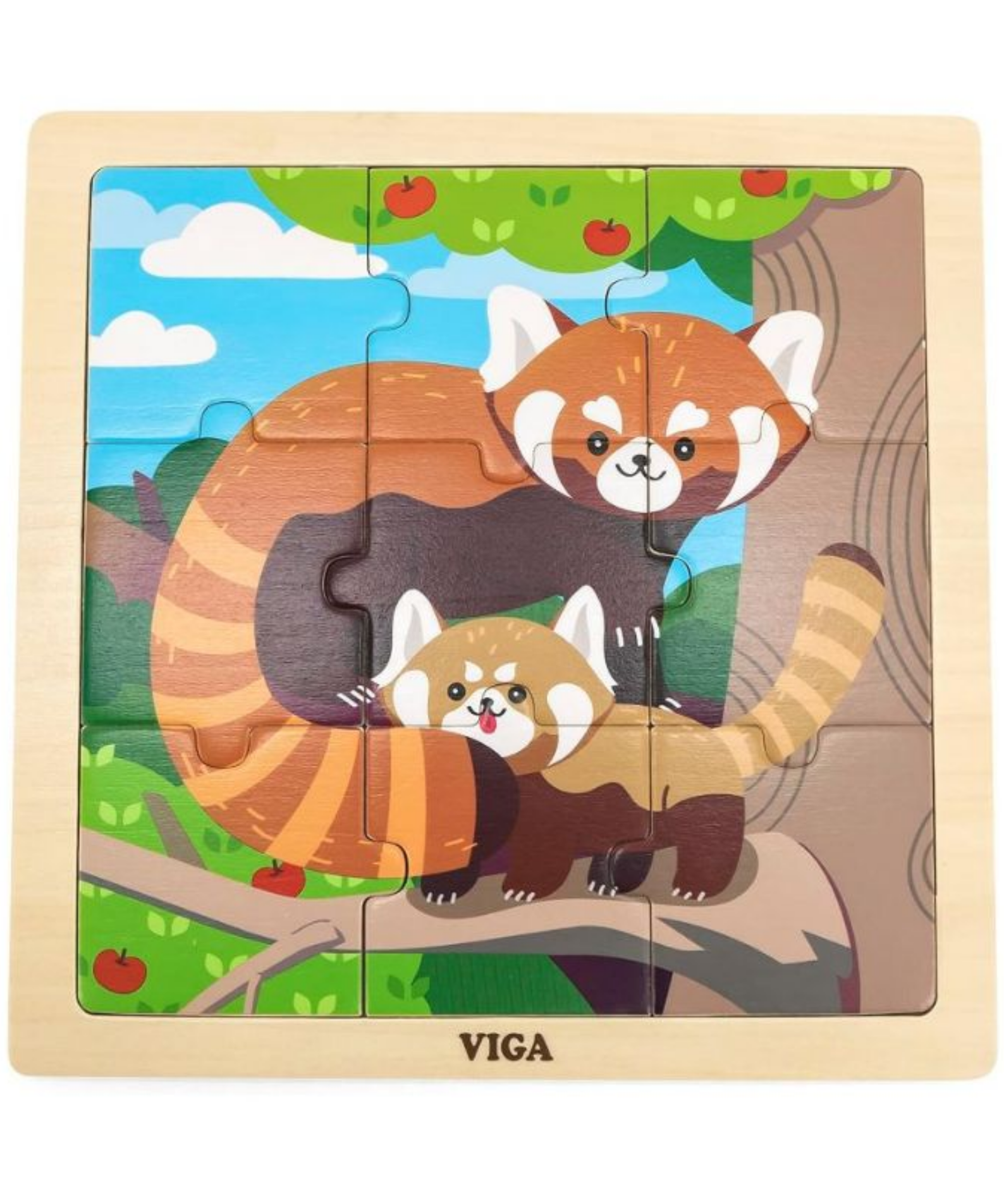 Viga Red Panda, 9 Piece Jigsaw Puzzle, Montessori Wooden Toy, Develops Sensory, Cognitive & Fine Motor Skills, Non-Toxic & Eco-friendly Kids Educational Toy, Suitable for Boys and Girls Aged 18M+