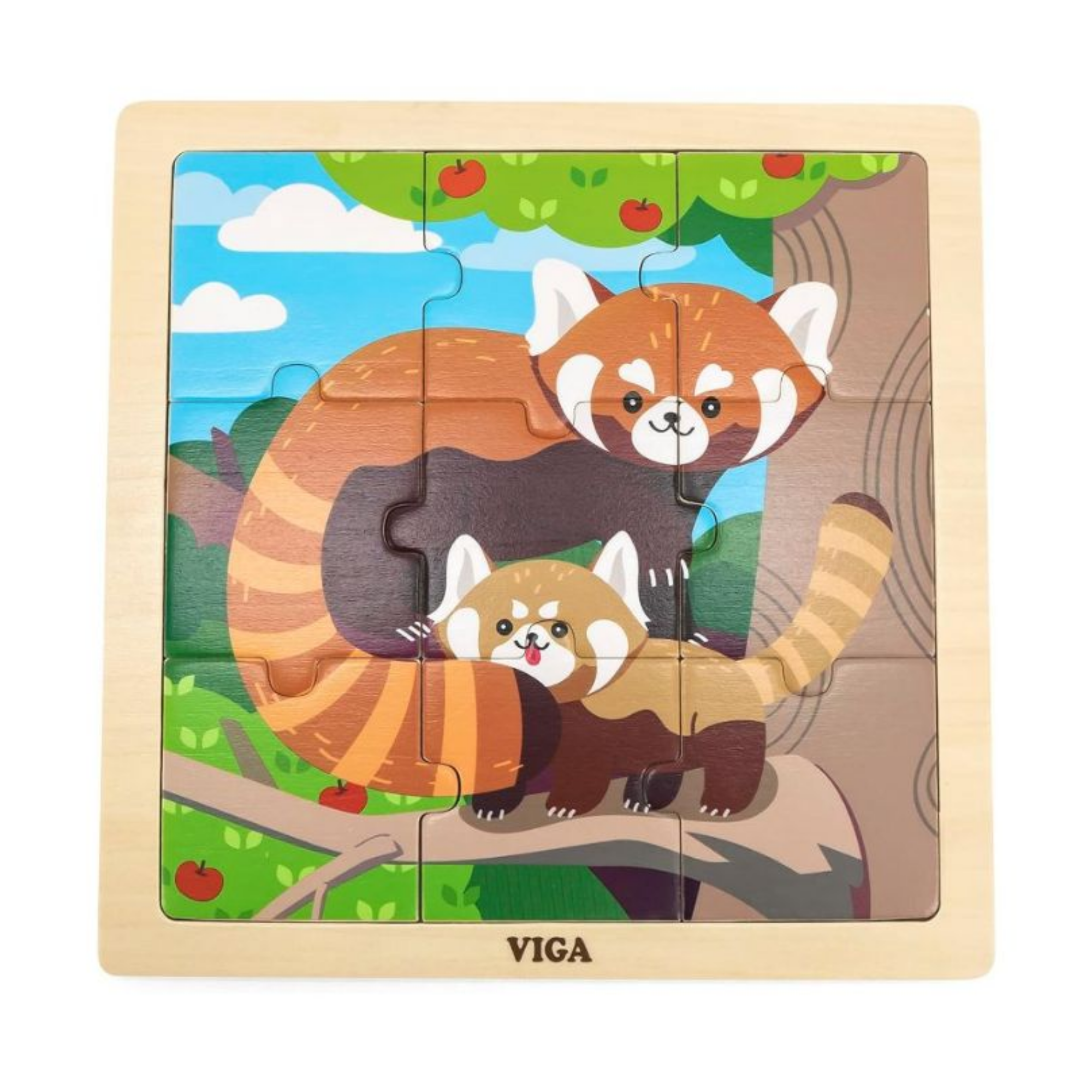 Viga Red Panda, 9 Piece Jigsaw Puzzle, Montessori Wooden Toy, Develops Sensory, Cognitive & Fine Motor Skills, Non-Toxic & Eco-friendly Kids Educational Toy, Suitable for Boys and Girls Aged 18M+