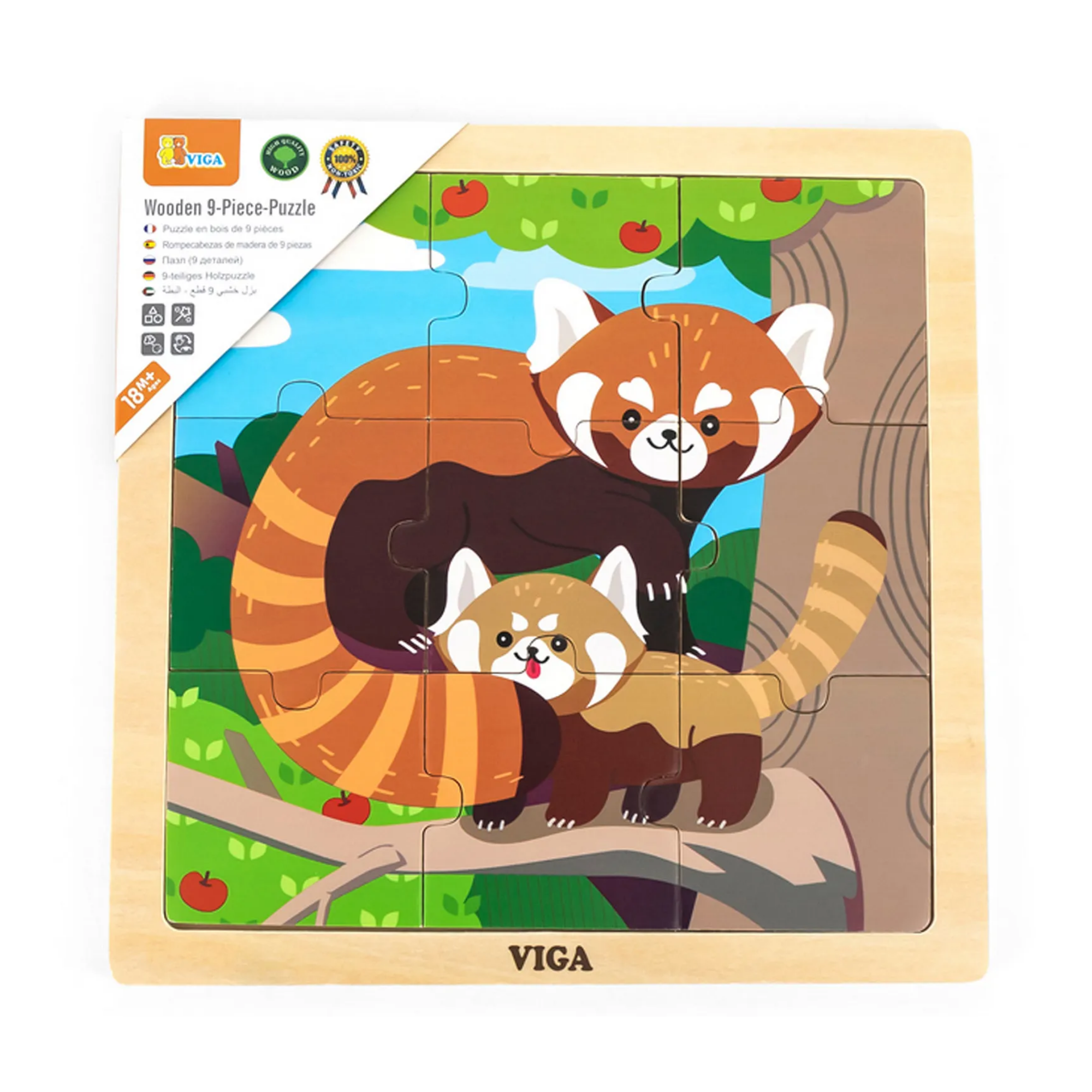 Viga Red Panda, 9 Piece Jigsaw Puzzle, Montessori Wooden Toy, Develops Sensory, Cognitive & Fine Motor Skills, Non-Toxic & Eco-friendly Kids Educational Toy, Suitable for Boys and Girls Aged 18M+